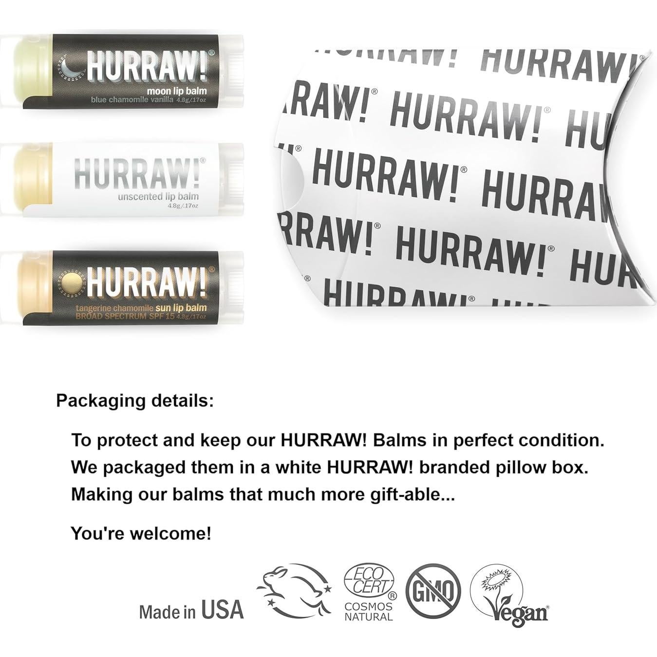 Bálsamos Labiales Hurraw! - Paquete de 3, Orgánico y Vegano