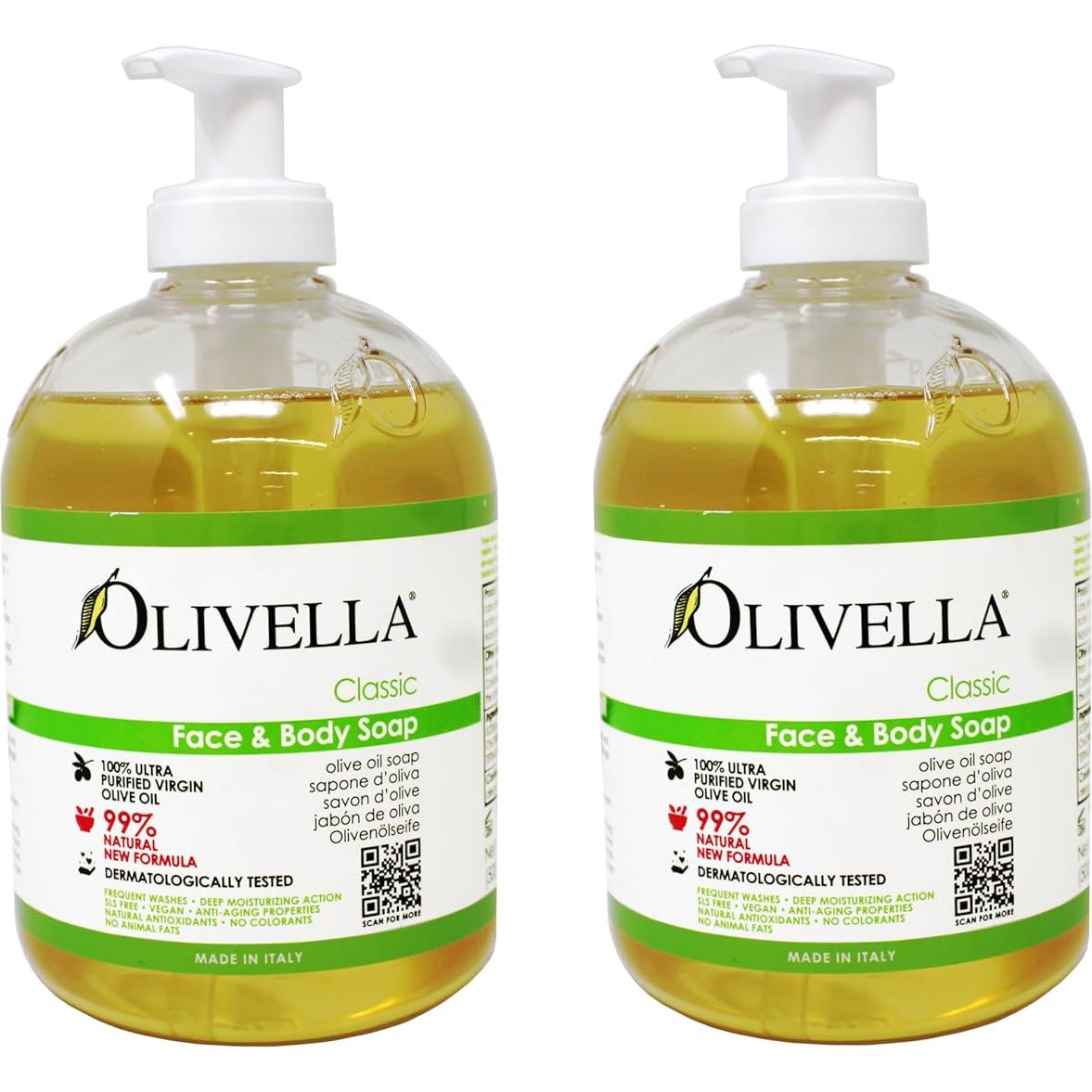 Jabón líquido de cara y cuerpo Olivella 2 x 500 ml