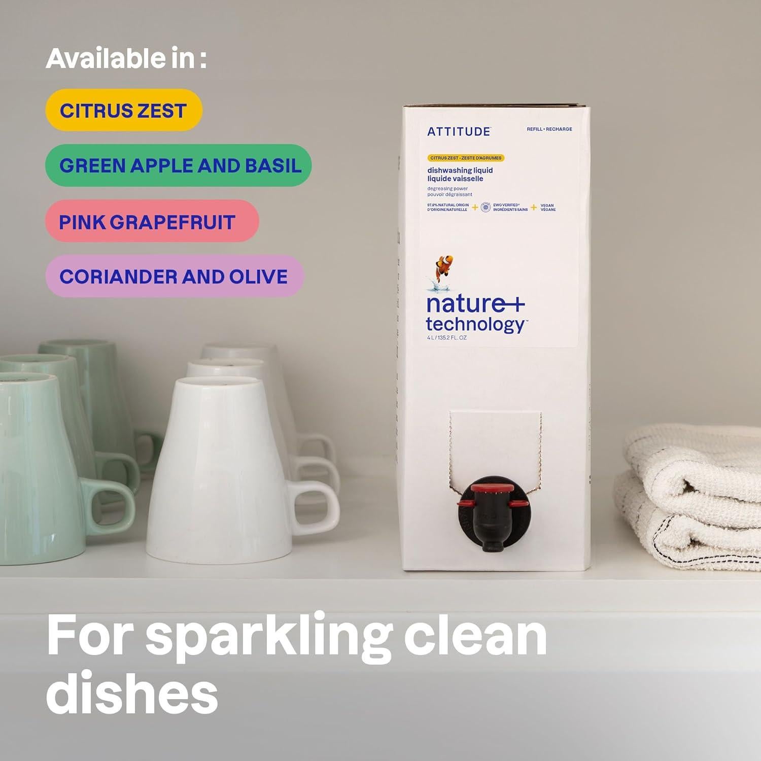 Jabón Líquido para Platos ATTITUDE 4L Vegano Cilantro y Oliva