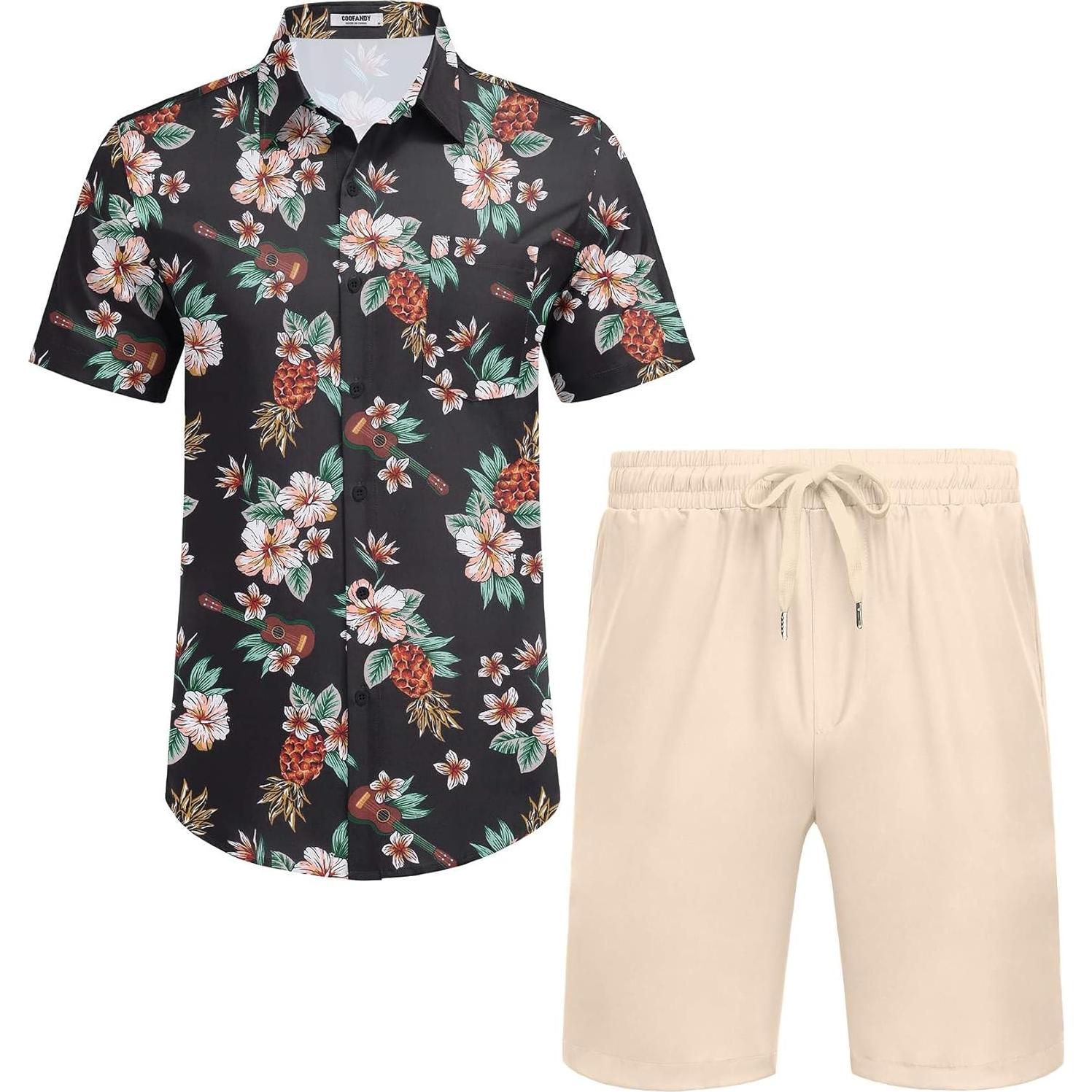 Conjunto de Verano 2 Piezas Hombre COOFANDY Camisa y Pantalón Corto