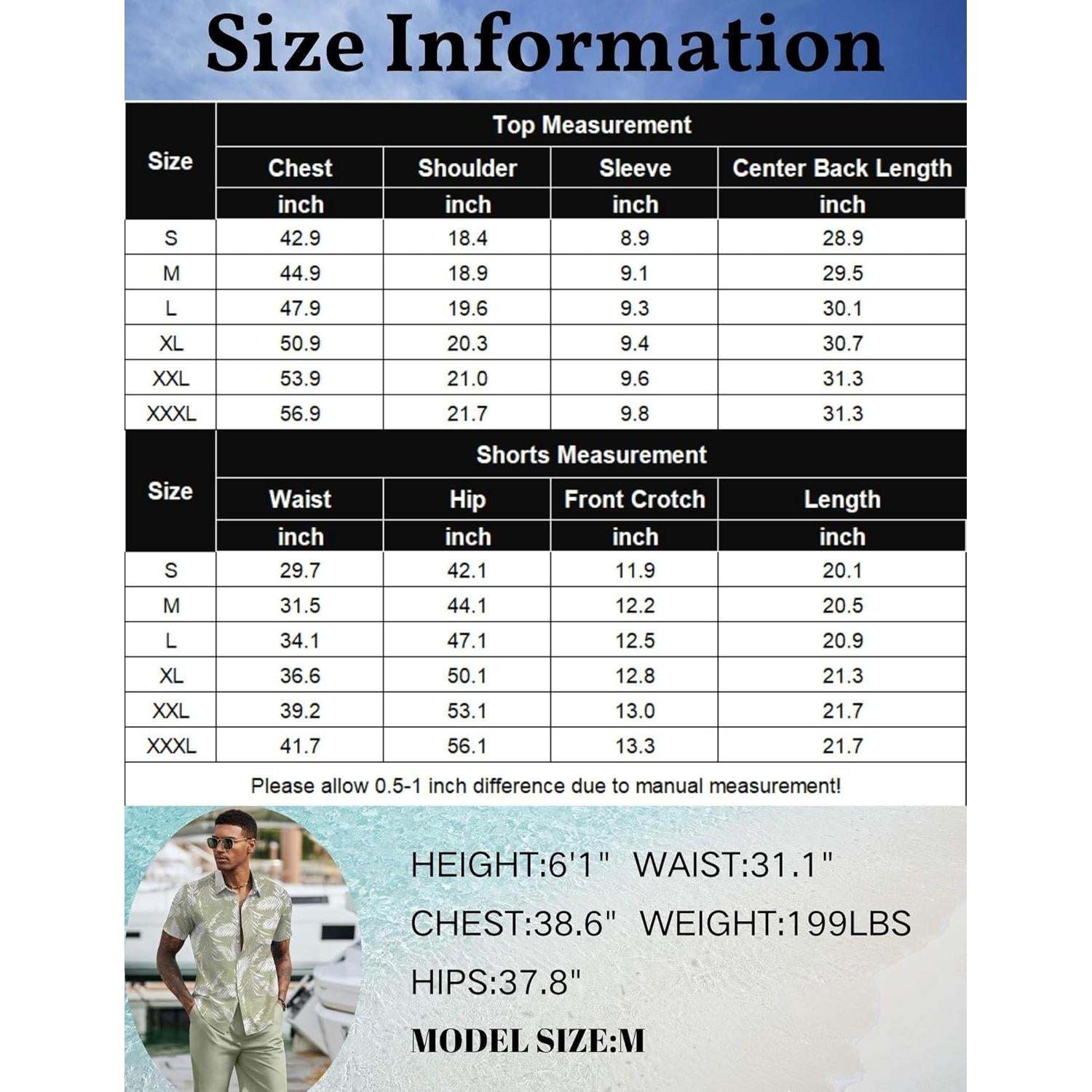 Conjunto de Verano para Hombre COOFANDY 2 Piezas Camisa y Pantalón Corto