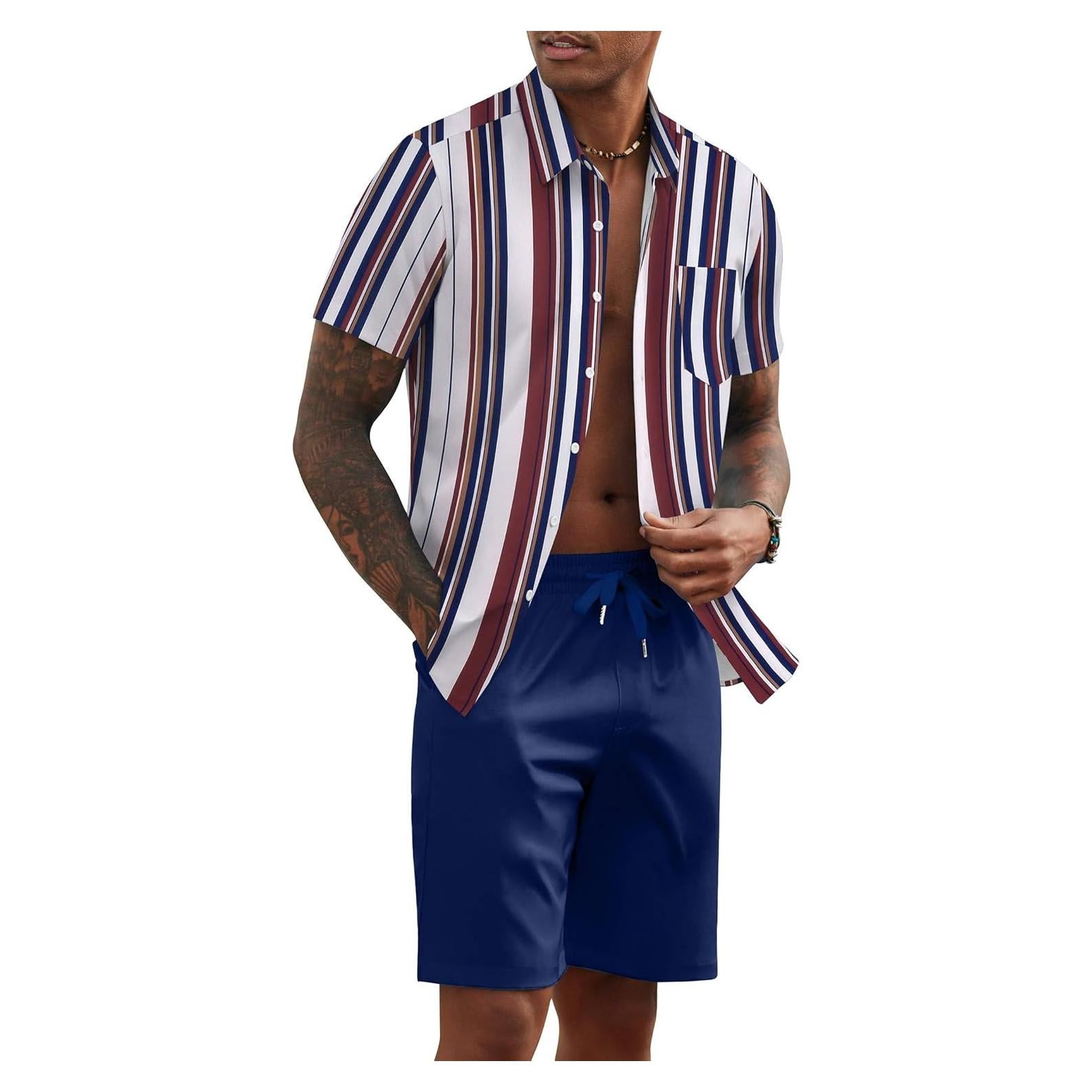 Conjunto de Verano COOFANDY 2 Piezas Camisa y Pantalón Corto