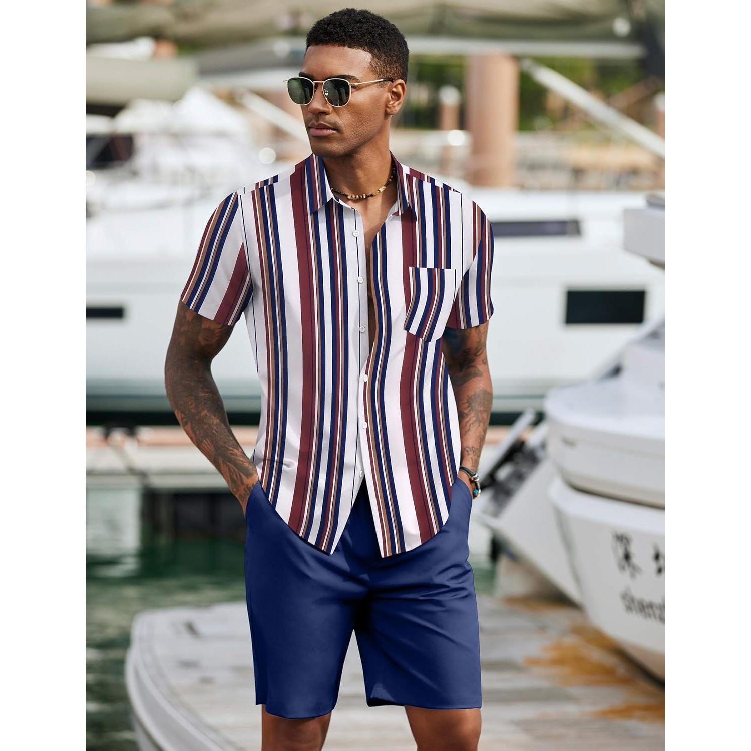 Conjunto de Verano COOFANDY 2 Piezas Camisa y Pantalón Corto