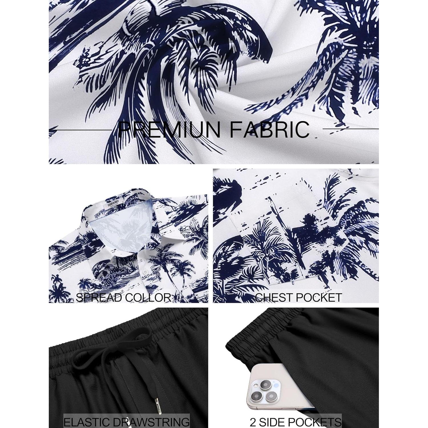 Conjunto de Verano para Hombre COOFANDY 2 Piezas Camisa y Pantalón Corto