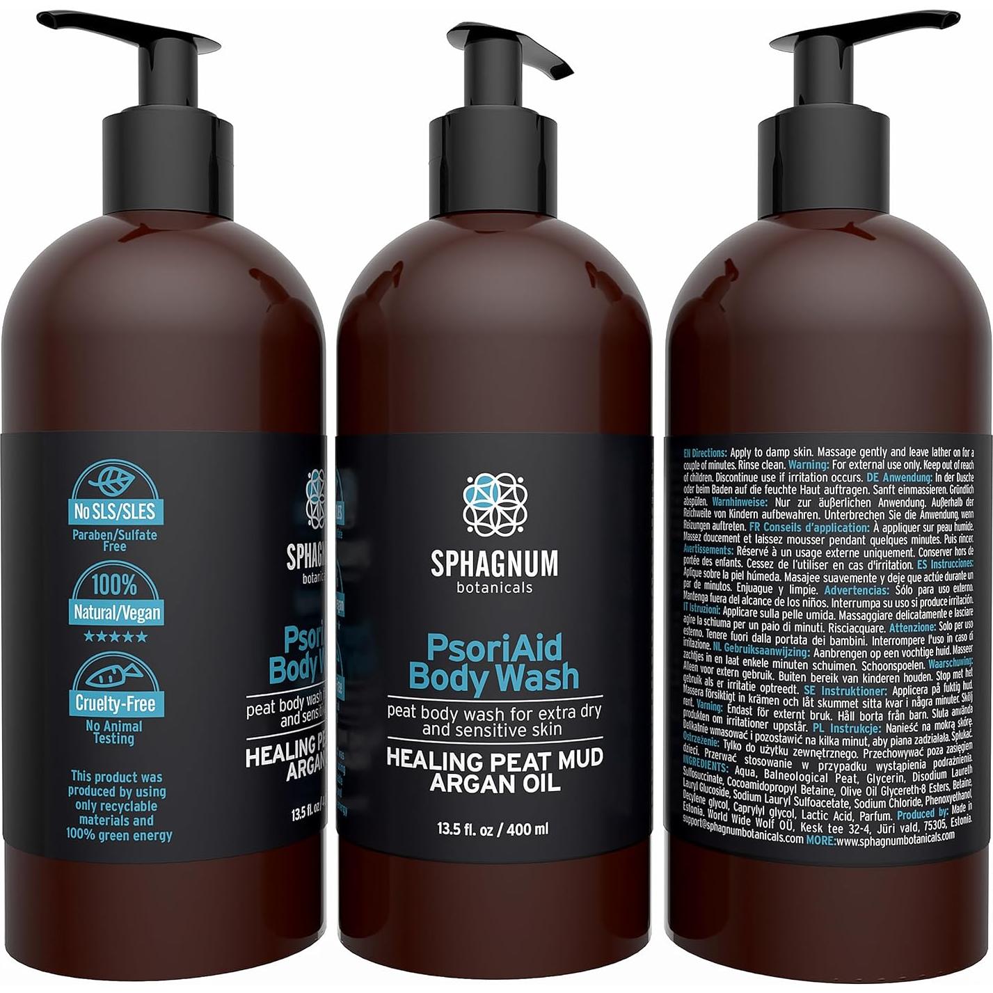 Jabón Corporal Natural Sphagnum 399.5 ml para Psoriasis y Eczema