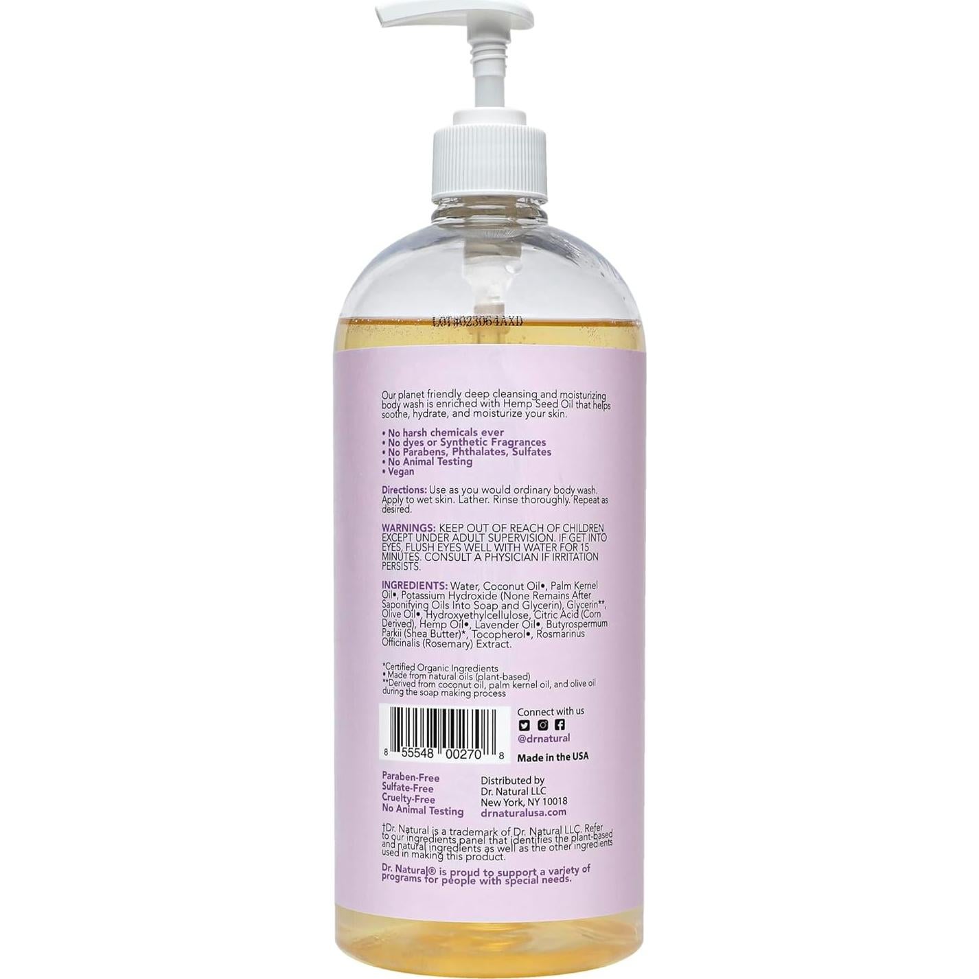 Jabón Corporal Dr. Natural de Cáñamo 0.95L Lavanda Hidratante