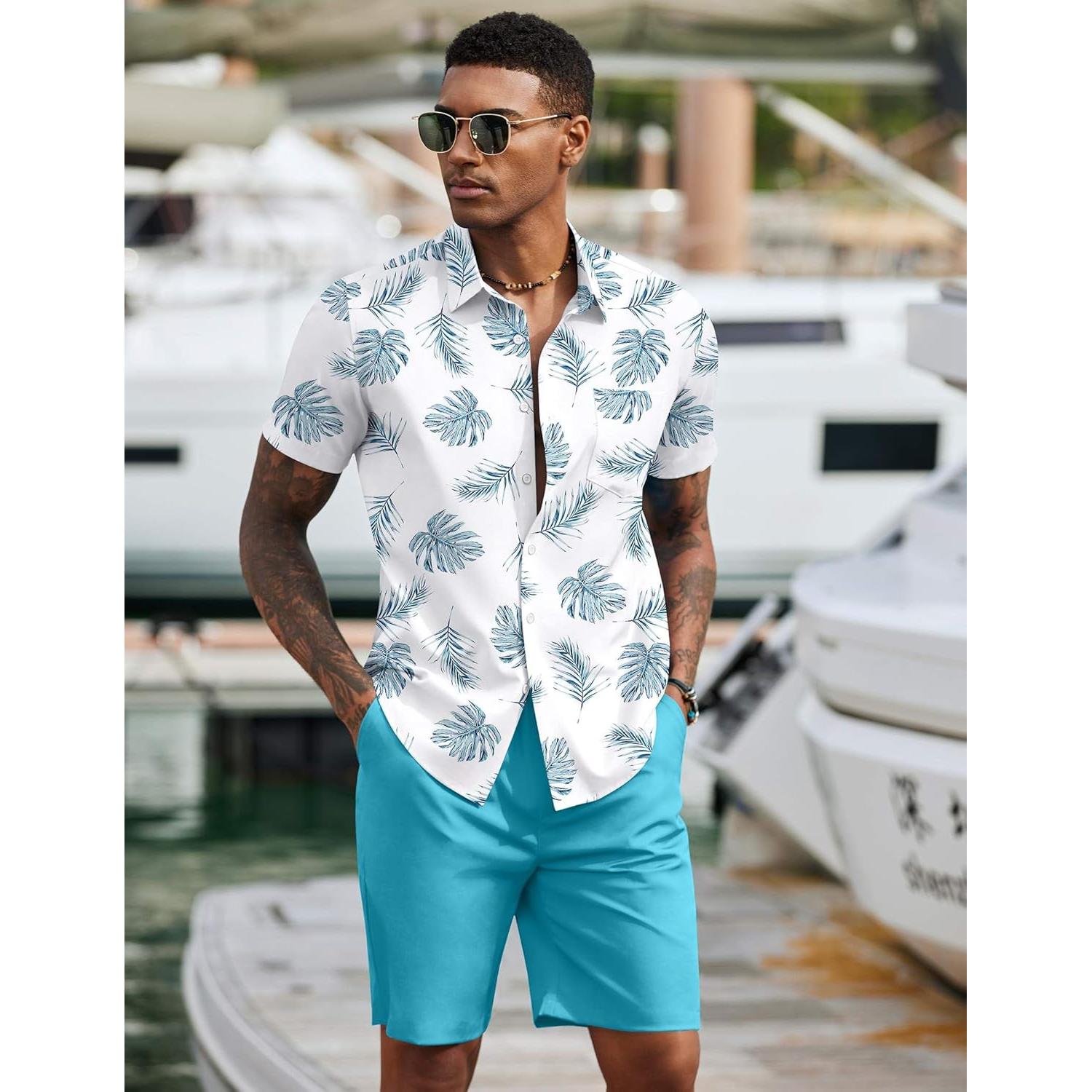 Conjunto de Playa para Hombre COOFANDY 2 Piezas Camisa y Short