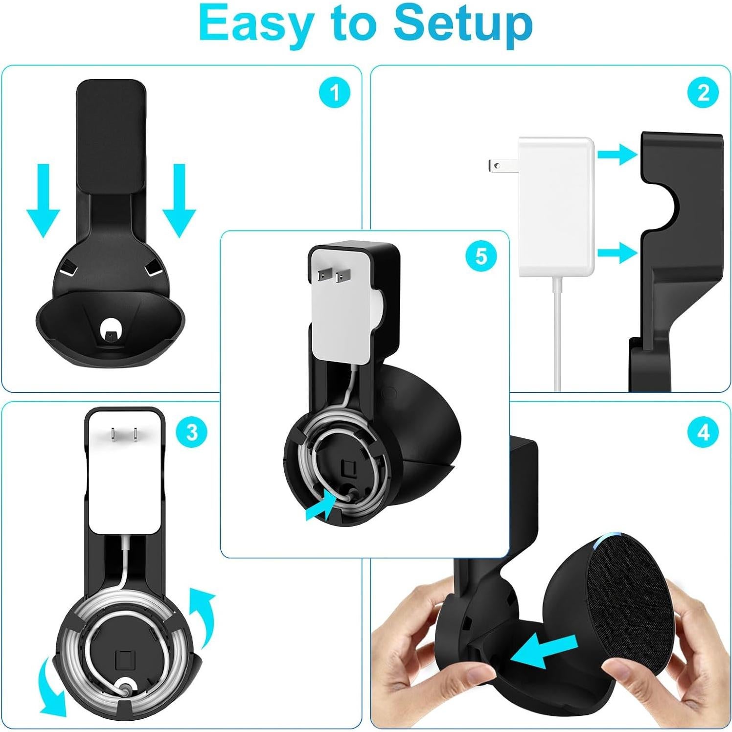 Soporte de Pared para Echo Pop ZUOLACO Negro con Gestión de Cable