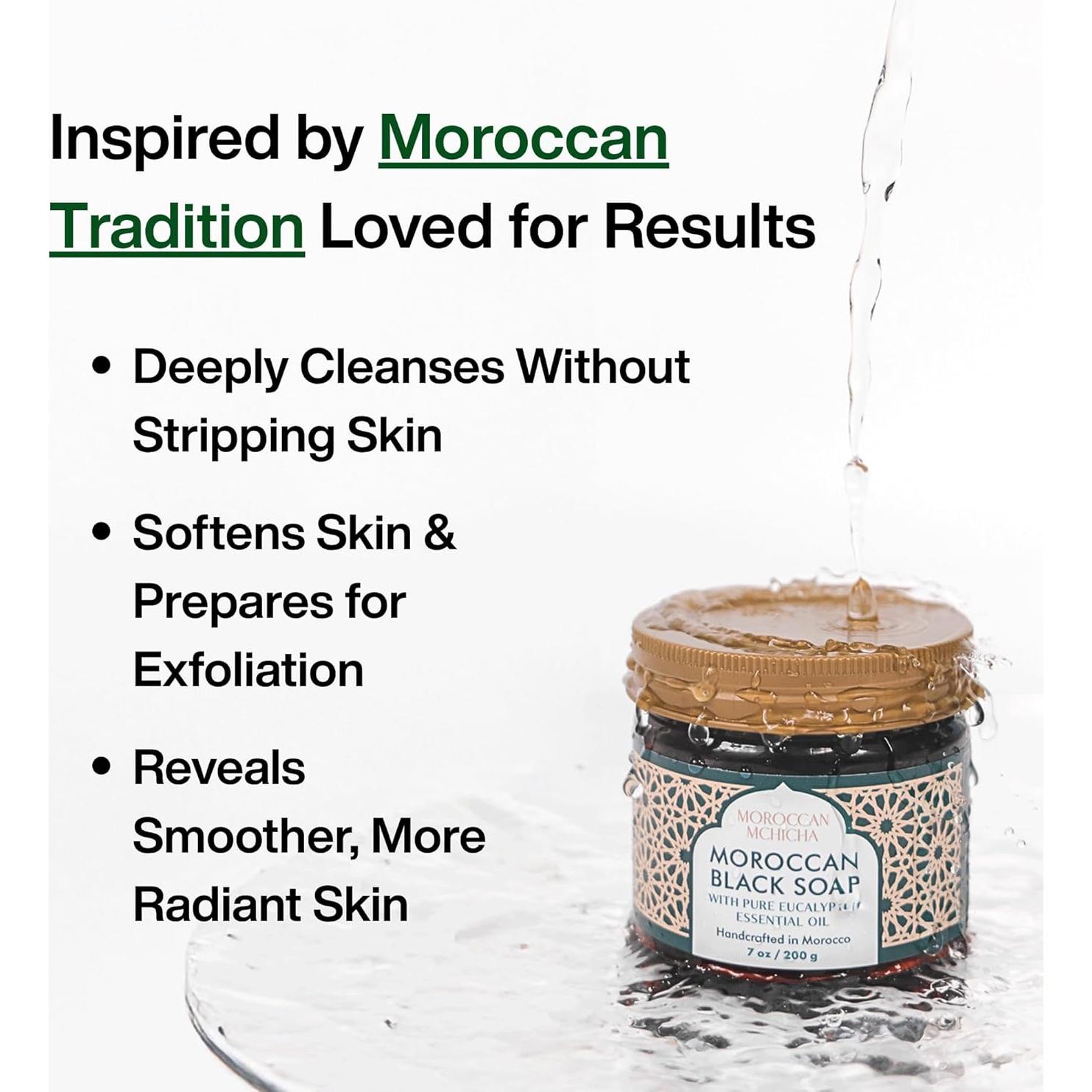 Jabón Negro Marroquí Mchicha con Eucalipto 198g Exfoliante