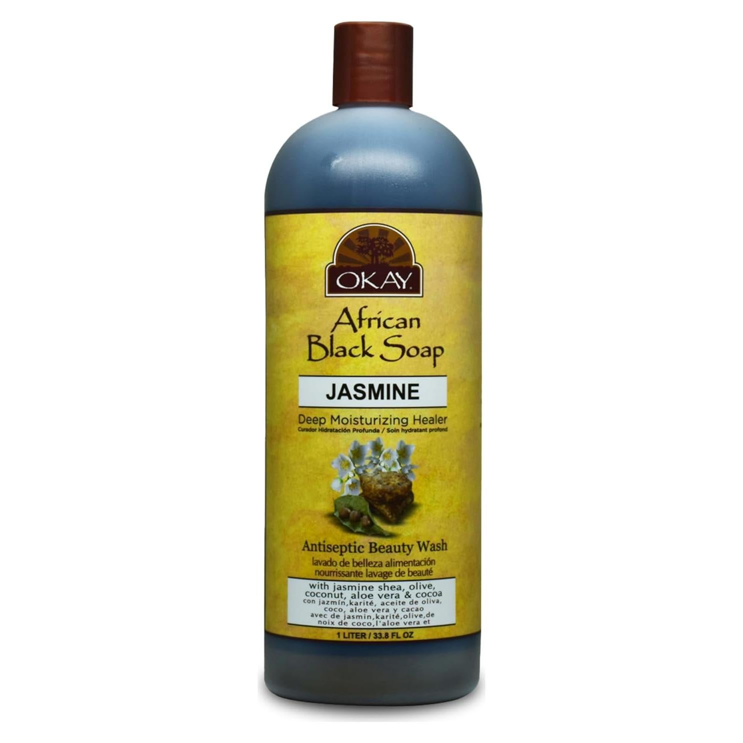 Jabón Negro Africano Líquido OKAY 1 L con Jazmín para Piel Saludable