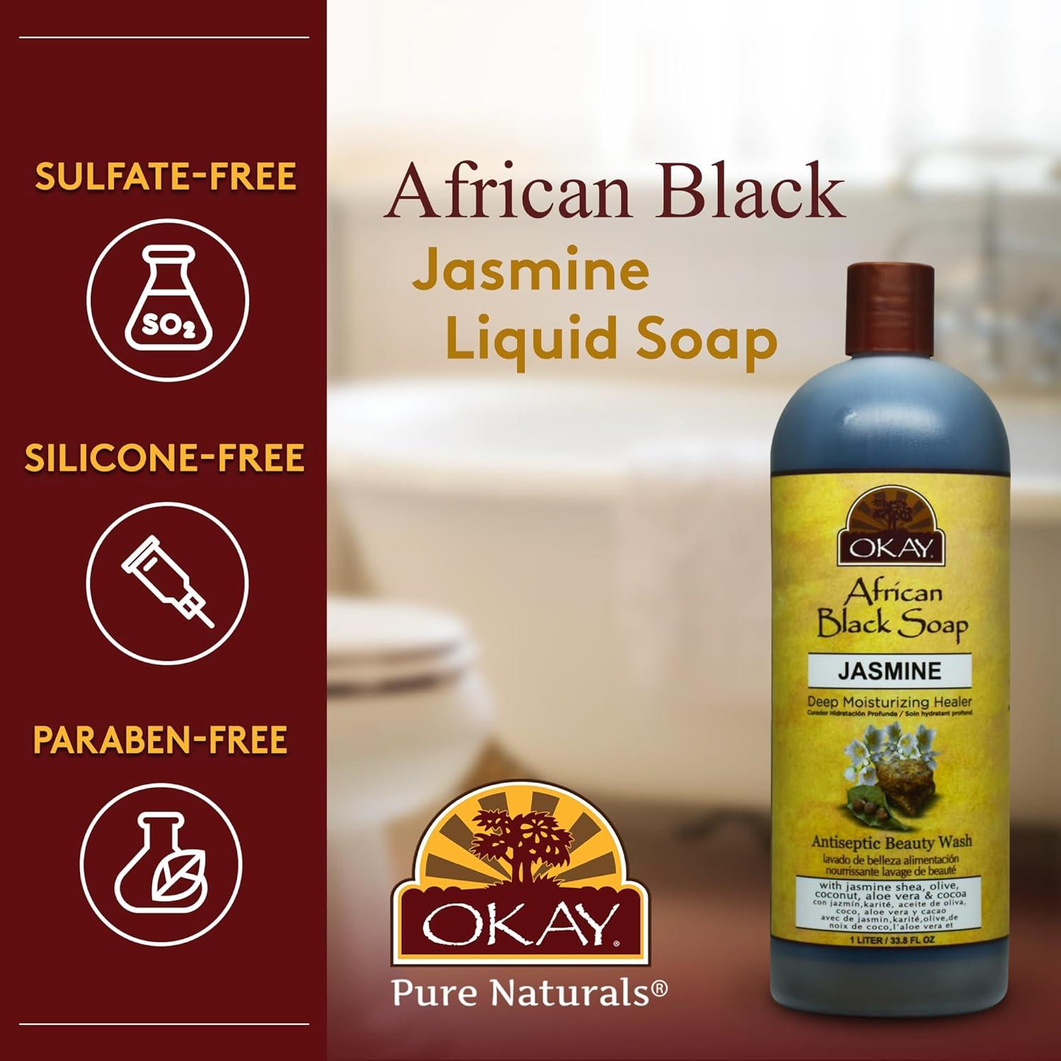 Jabón Negro Africano Líquido OKAY 1 L con Jazmín para Piel Saludable