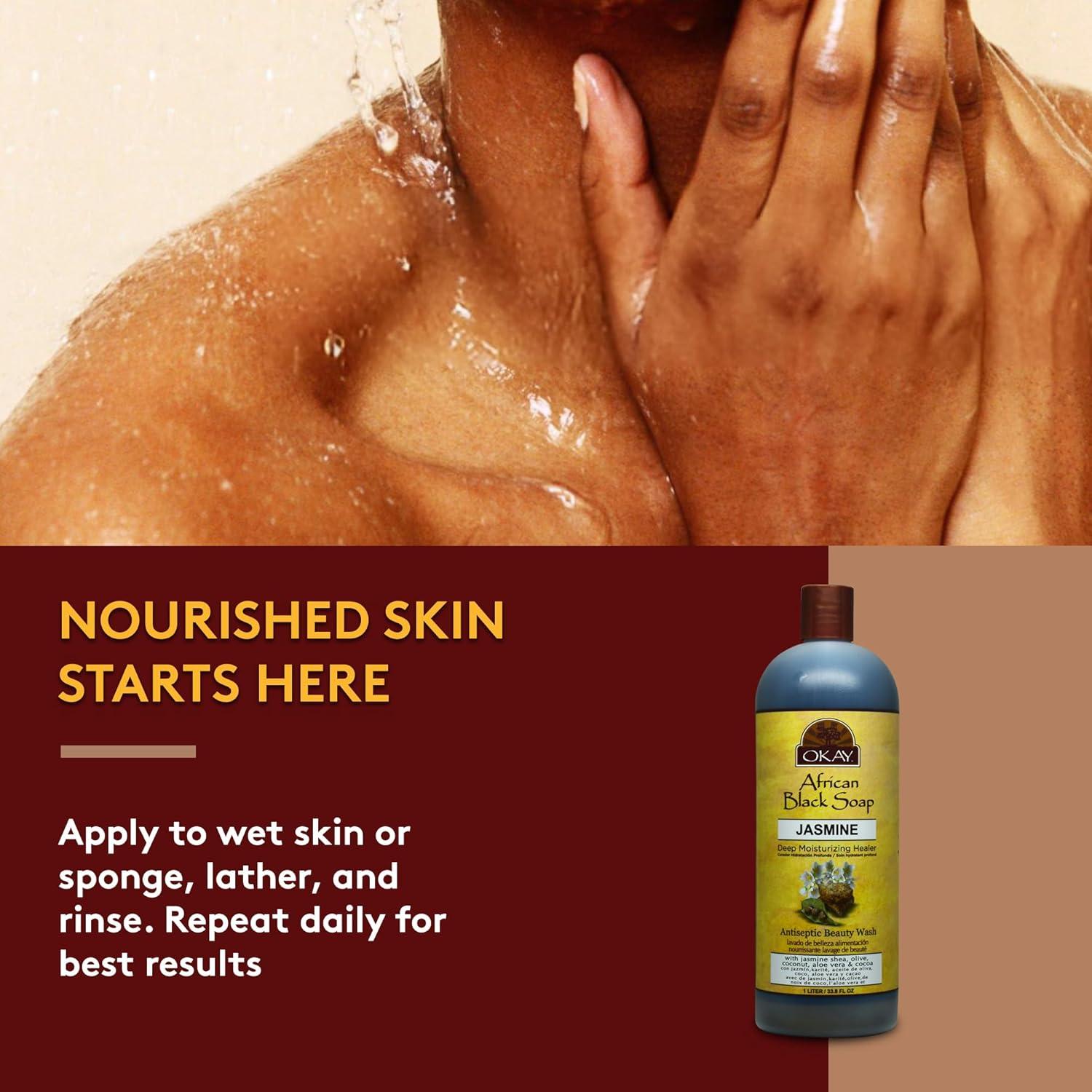 Jabón Negro Africano Líquido OKAY 1 L con Jazmín para Piel Saludable