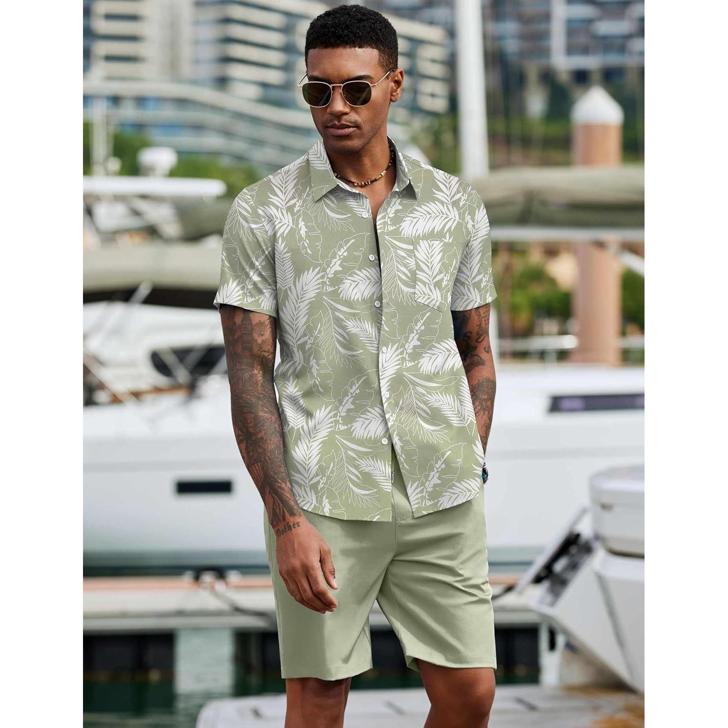 Conjunto de Verano para Hombre COOFANDY 2 Piezas Camisa y Pantalón