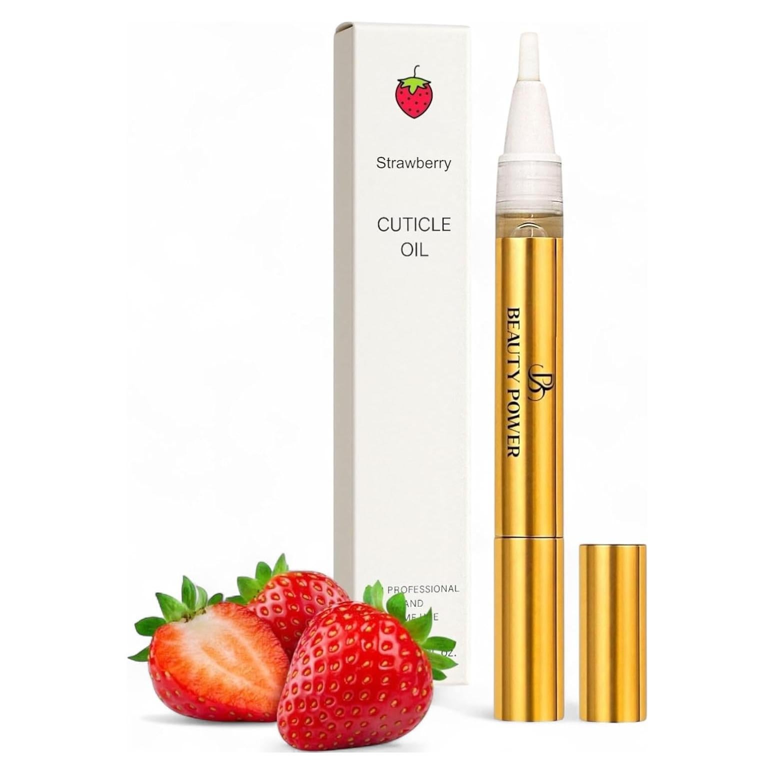 Bolígrafo de Aceite para Cutículas Beauty Power - Fresa, Fortalecedor de Uñas con Vitamina E