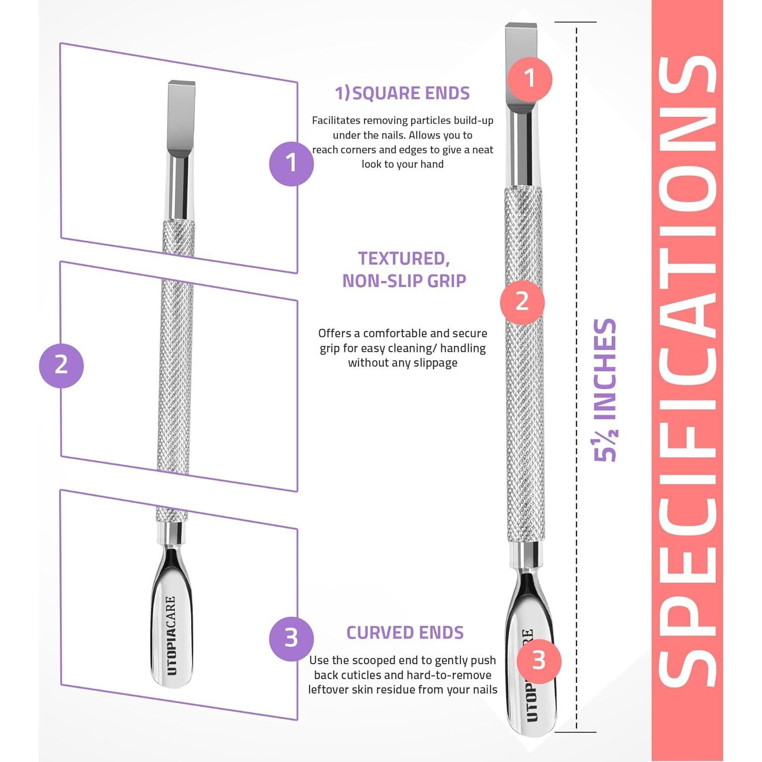 Empujador de Cutículas Utopia Care Acero Inoxidable 14 cm