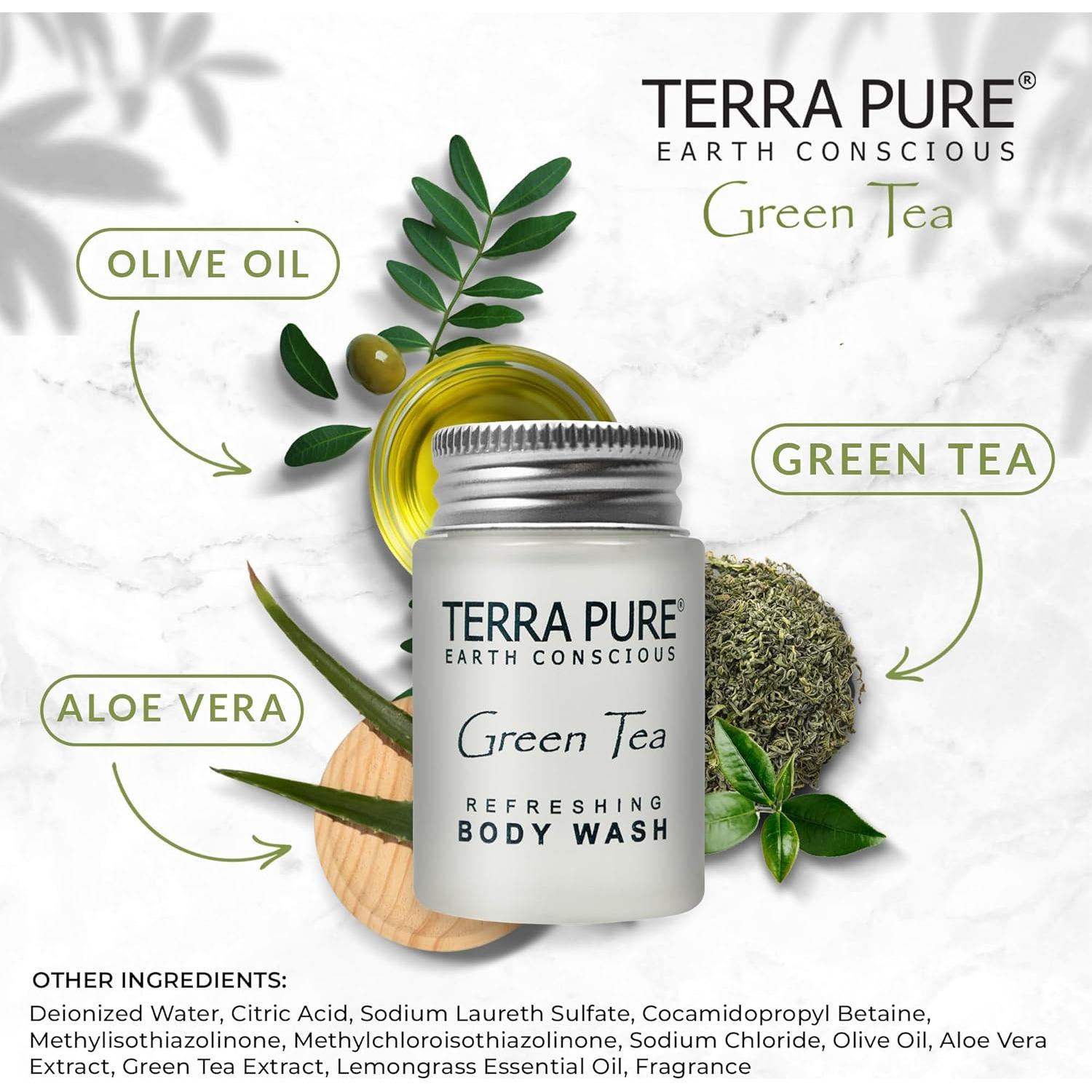 Gel de Ducha Terra Pure Té Verde 30 ml - 300 Piezas con Aloe Vera