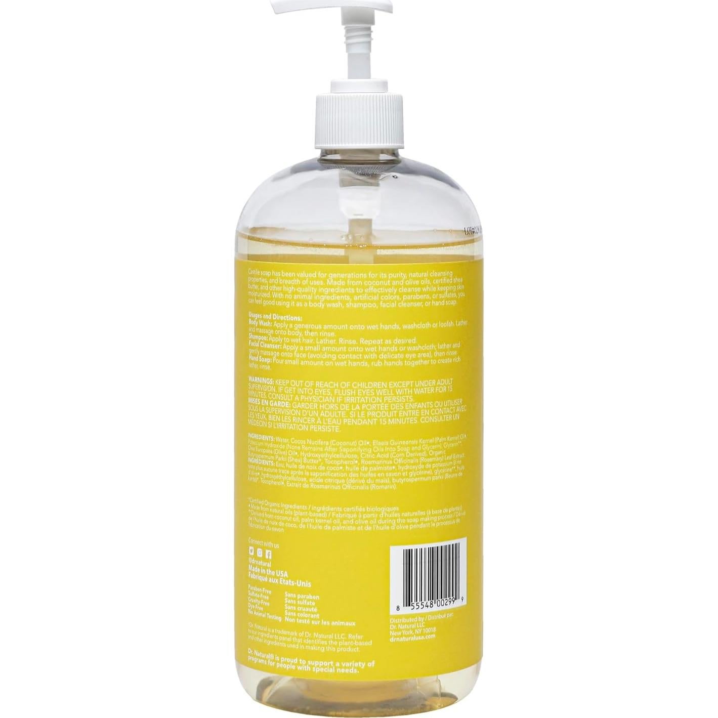 Jabón Líquido de Castilla Dr. Natural 0.95L Sin Fragancia