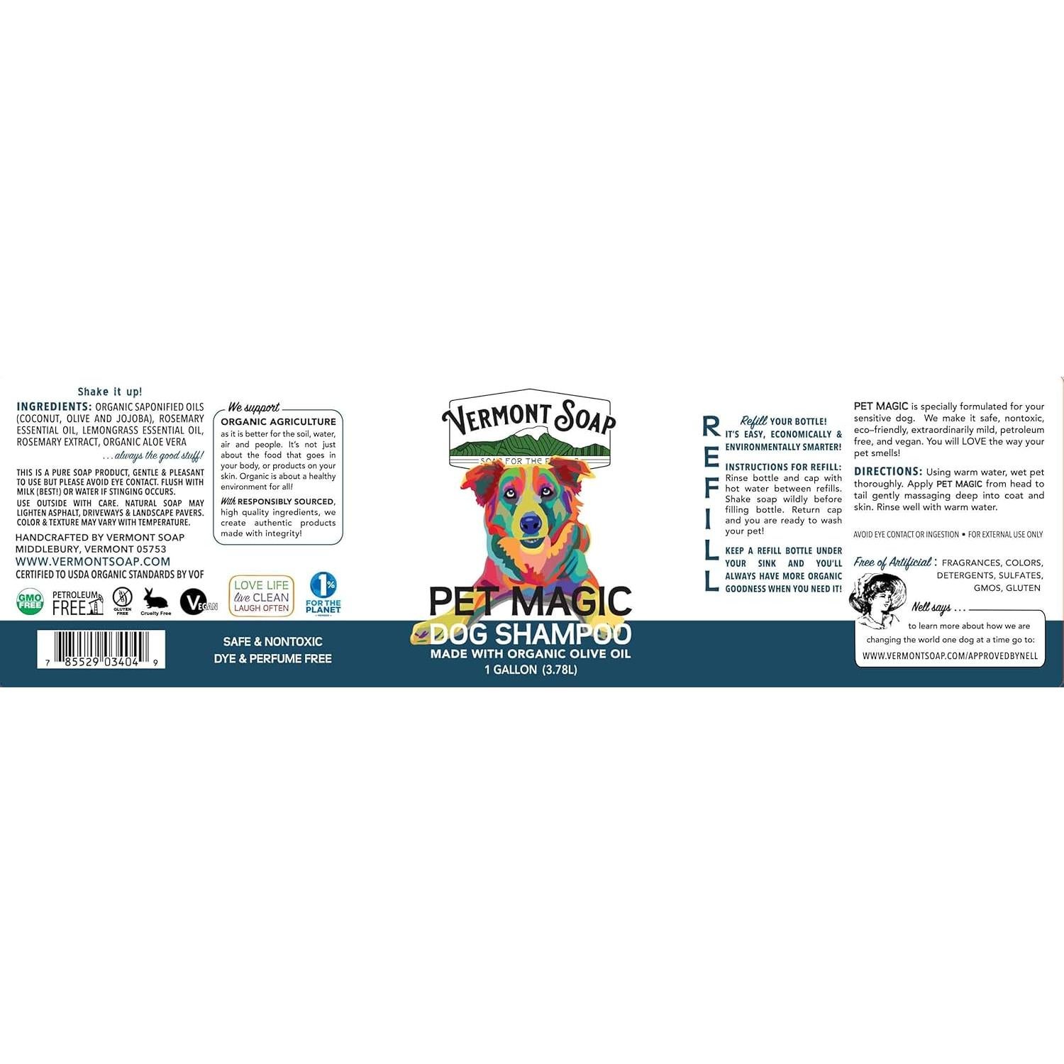 Champú Natural para Perros Vermont Soap 3.78L - Piel Sensible