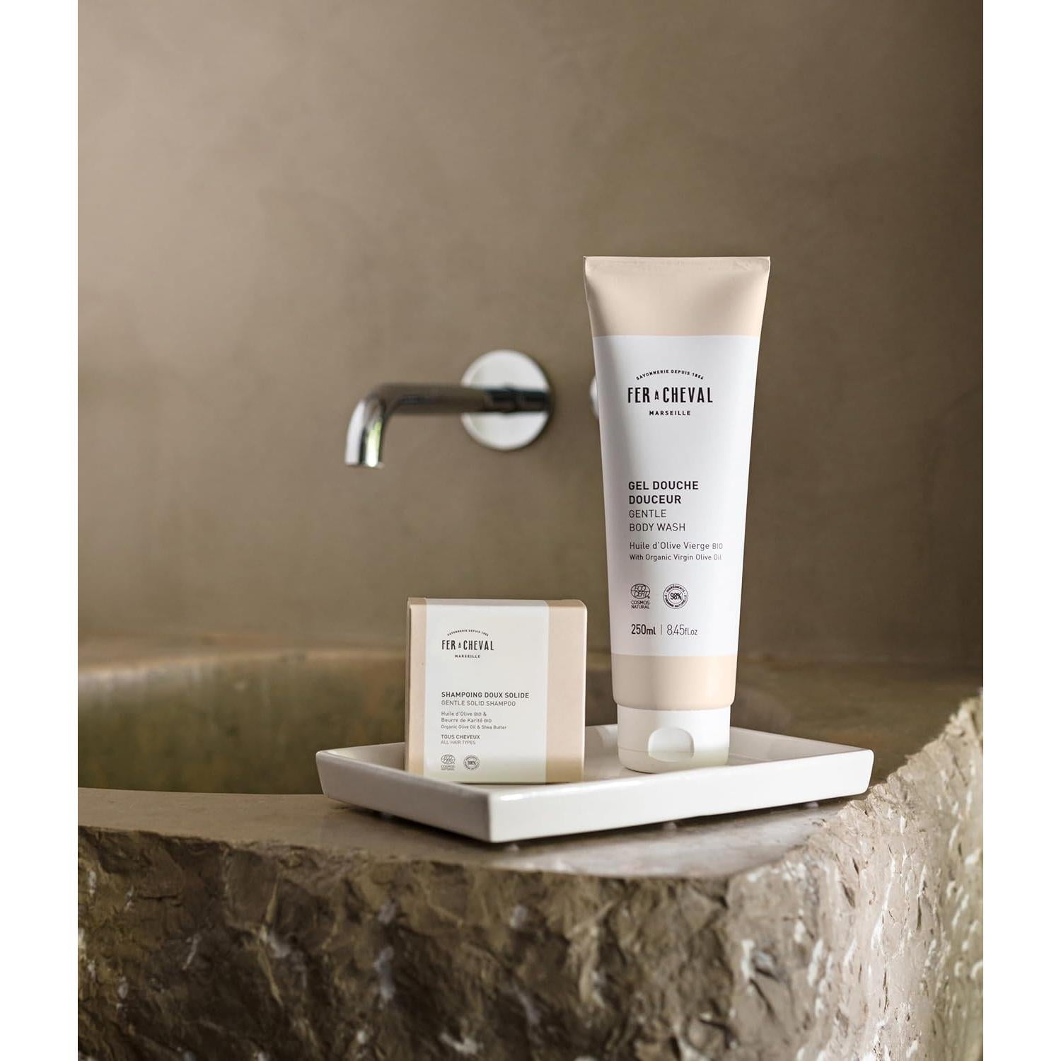 Juego de Champú Sólido y Gel de Ducha Fer à Cheval - Natural y Hipoalergénico