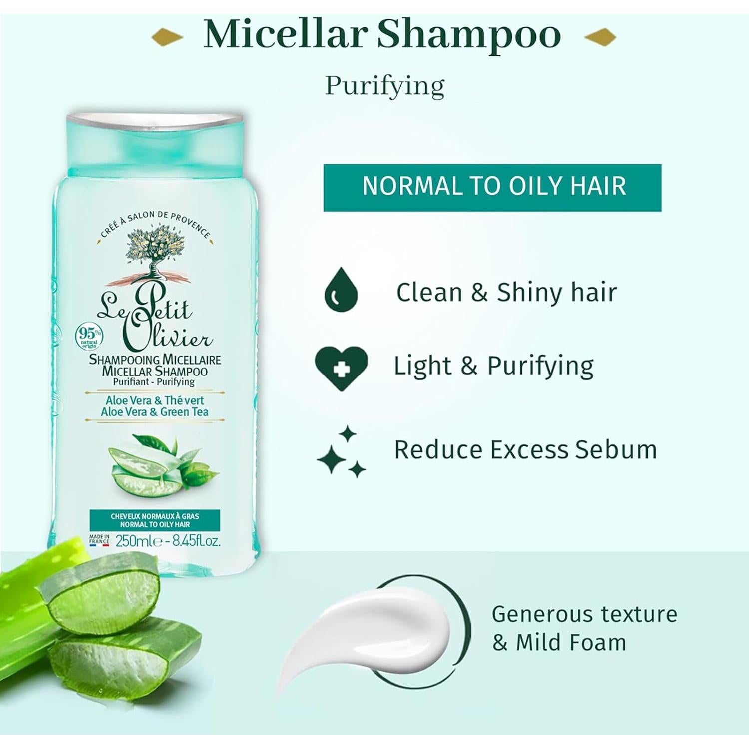 Champú Micelar Purificante Le Petit Olivier 240 ml - Aloe Vera y Té Verde
