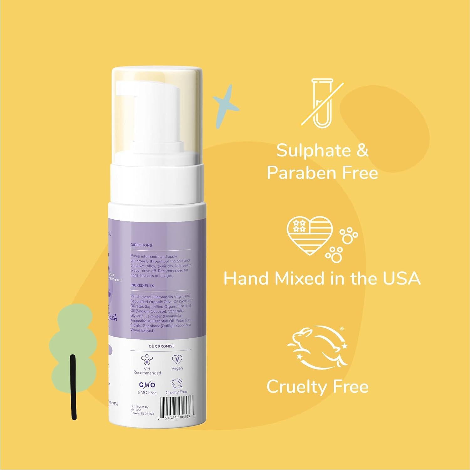 Champú Seco Sin Enjuague kin+kind para Perros 236.6 ml - Lavanda