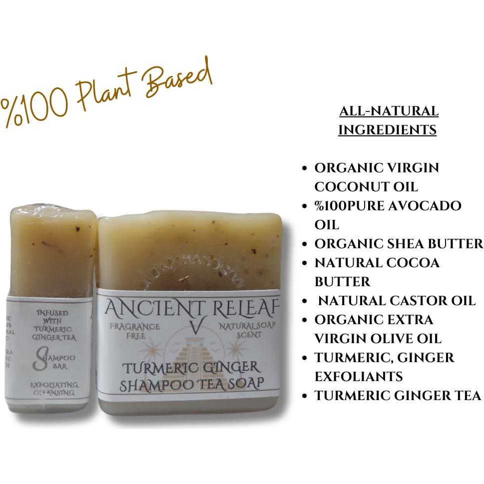 Barra de Champú Vegana Ancient Releaf Cúrcuma y Jengibre 142g