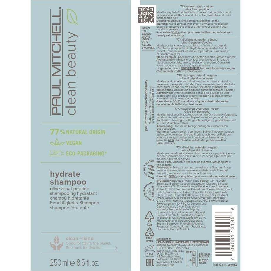 Champú Hidratante Paul Mitchell Clean Beauty 250 ml - Cabello Seco