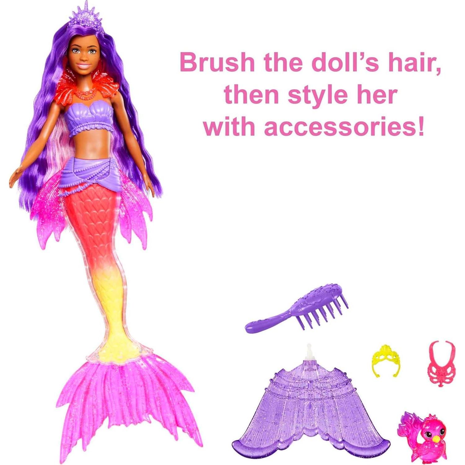 Muñeca Barbie Sirena Poder Brooklyn con Mascota Fénix y Accesorios