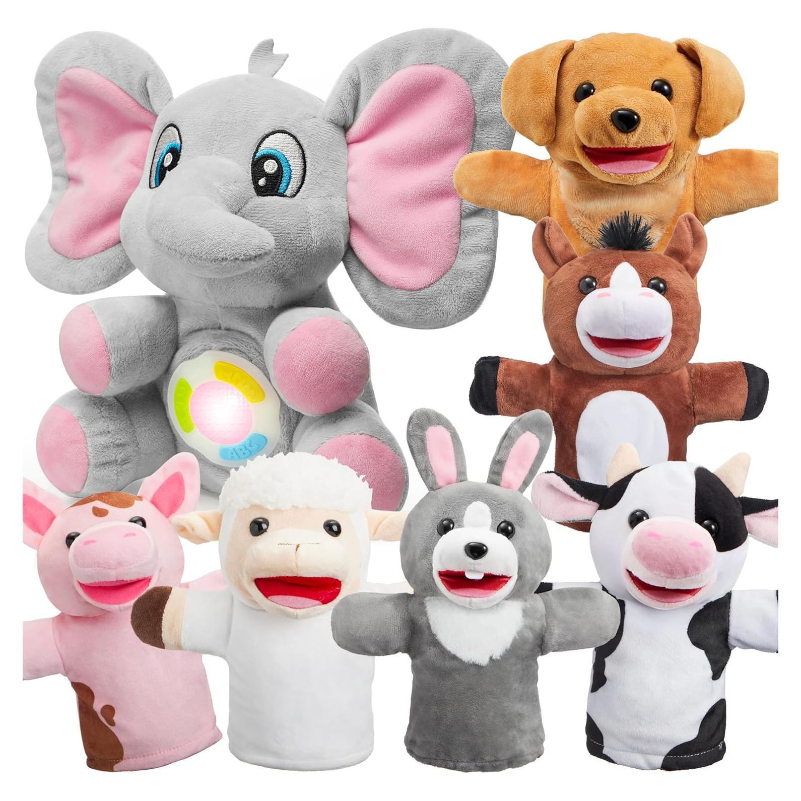 Set de 6 Marionetas de Mano JOYIN + Elefante Musical para Bebés