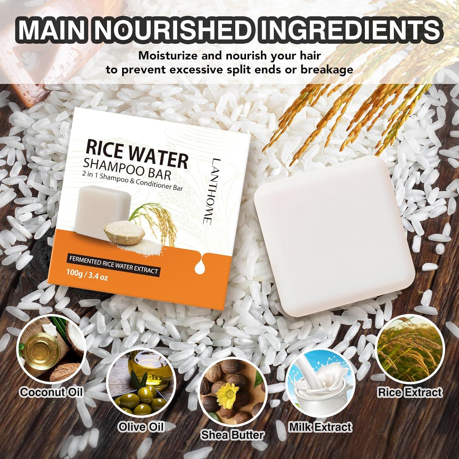 Champú Sólido Vegano 2 en 1 LANTHOME Agua de Arroz 96g