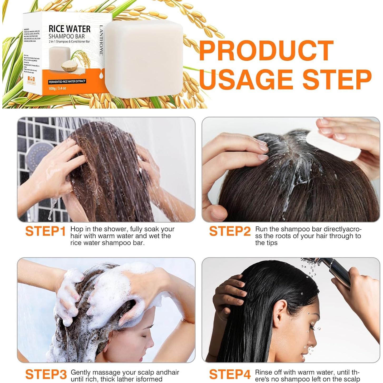 Champú Sólido Vegano 2 en 1 LANTHOME Agua de Arroz 96g