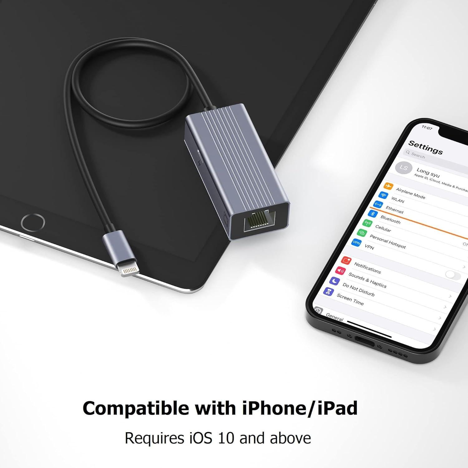 Adaptador Lightning a Ethernet IVSHOWCO 100Mbps 50cm