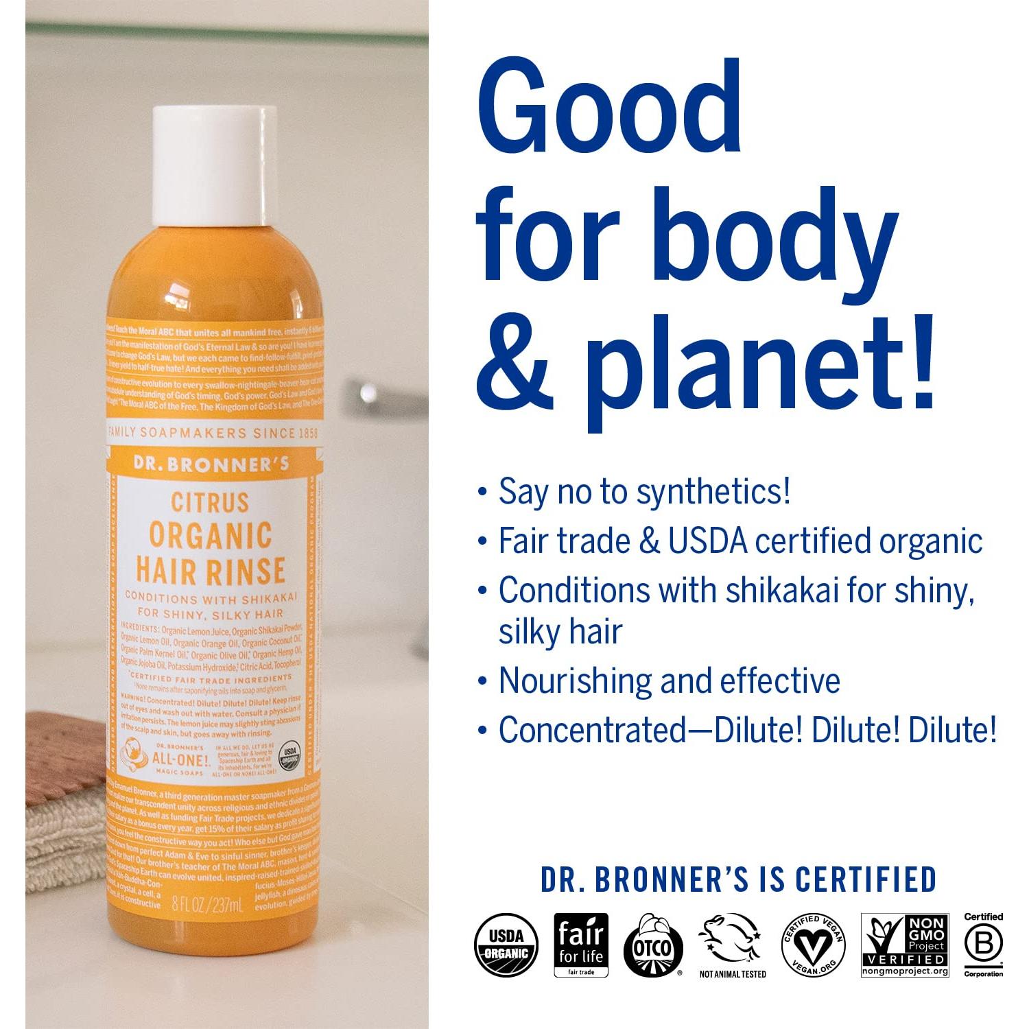 Enjuague Capilar Orgánico Dr. Bronner's 227 ml - Sin Sintéticos