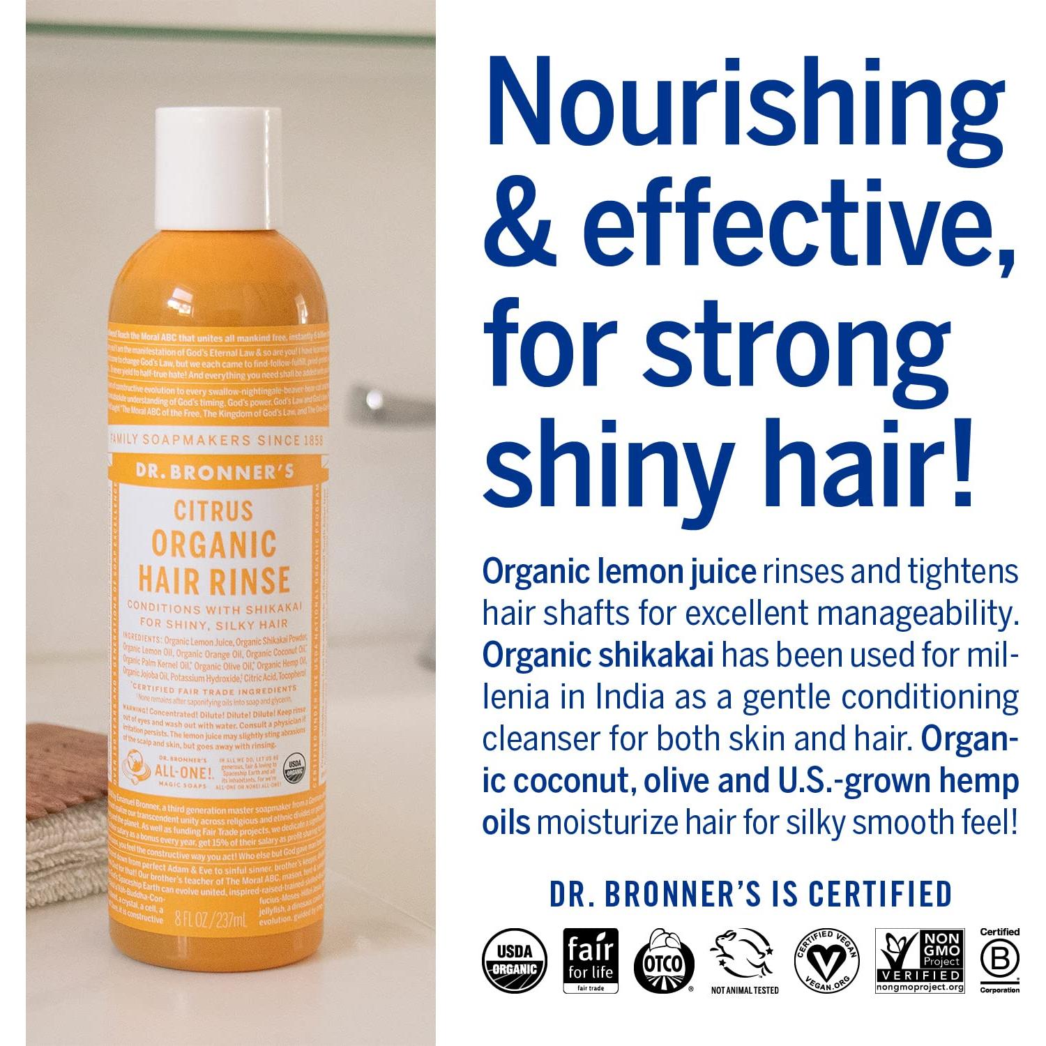 Enjuague Capilar Orgánico Dr. Bronner's 227 ml - Sin Sintéticos