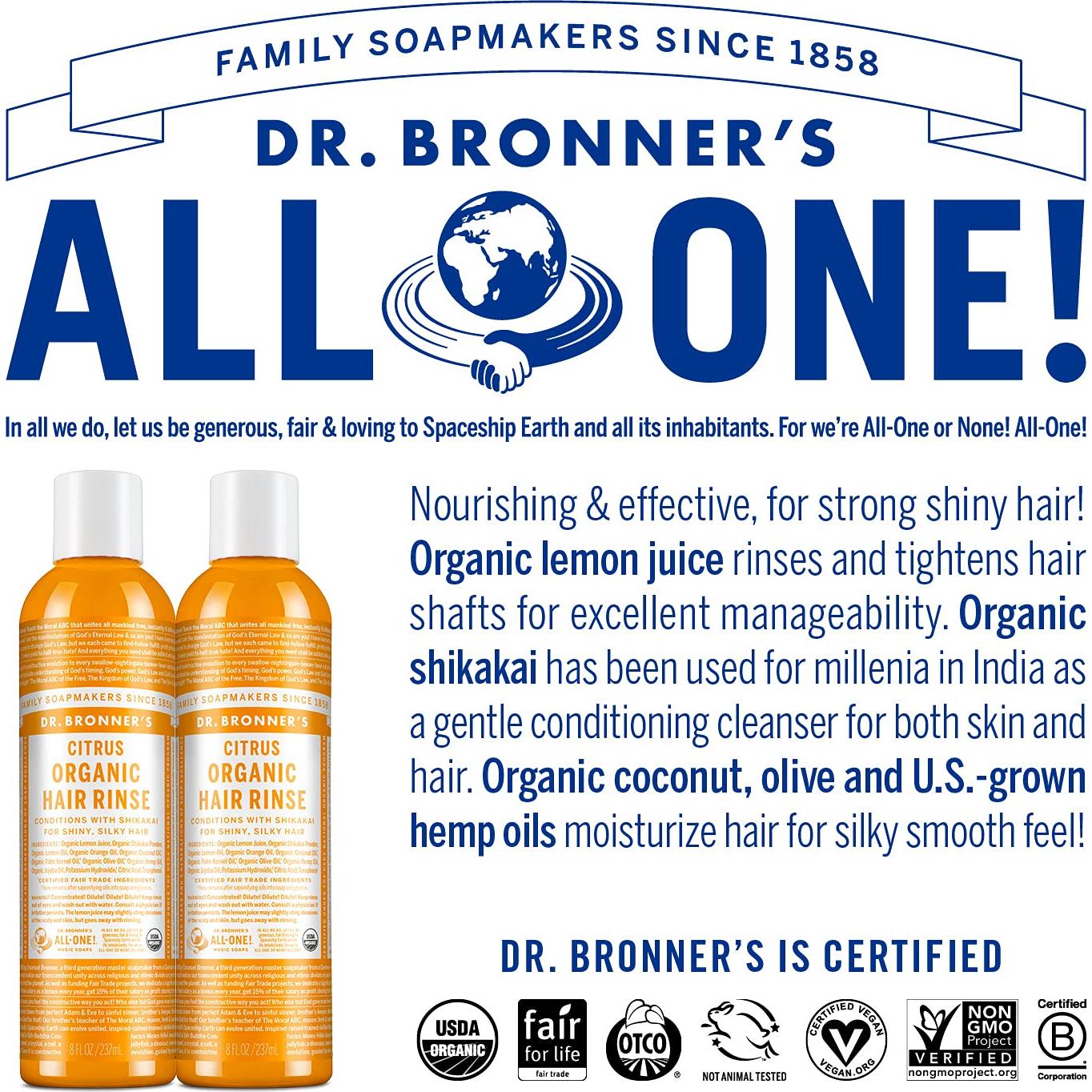 Enjuague Capilar Orgánico Dr. Bronner's 227 ml - Sin Sintéticos