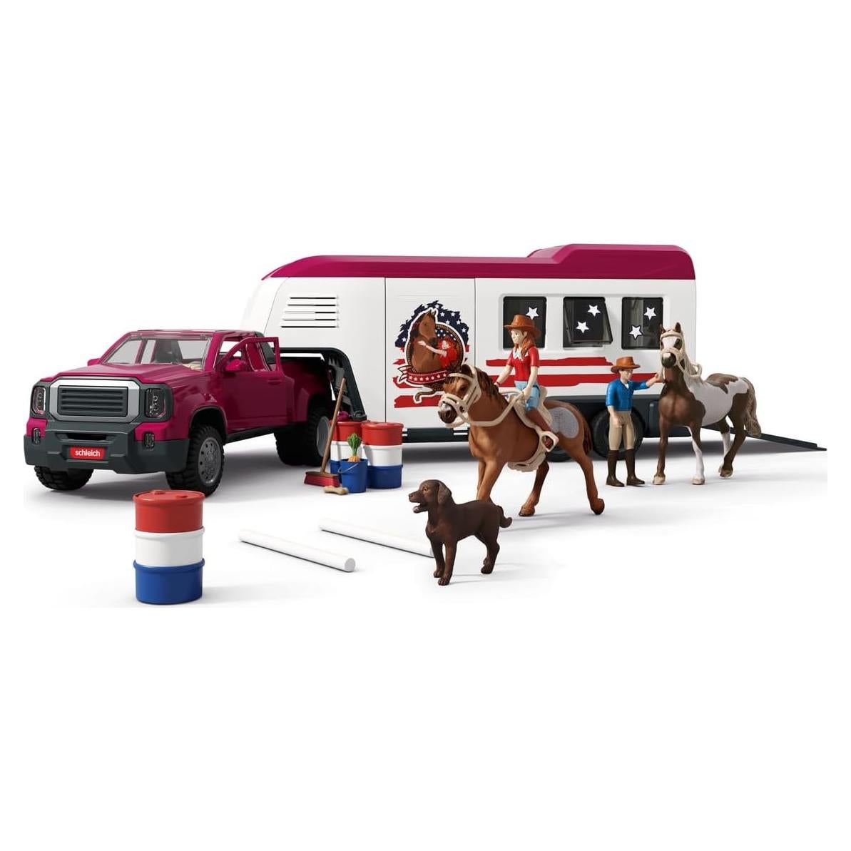 Juego de Transporte de Caballos Schleich 119 Piezas - Camión y Remolque con 2 Jinetes y Accesorios