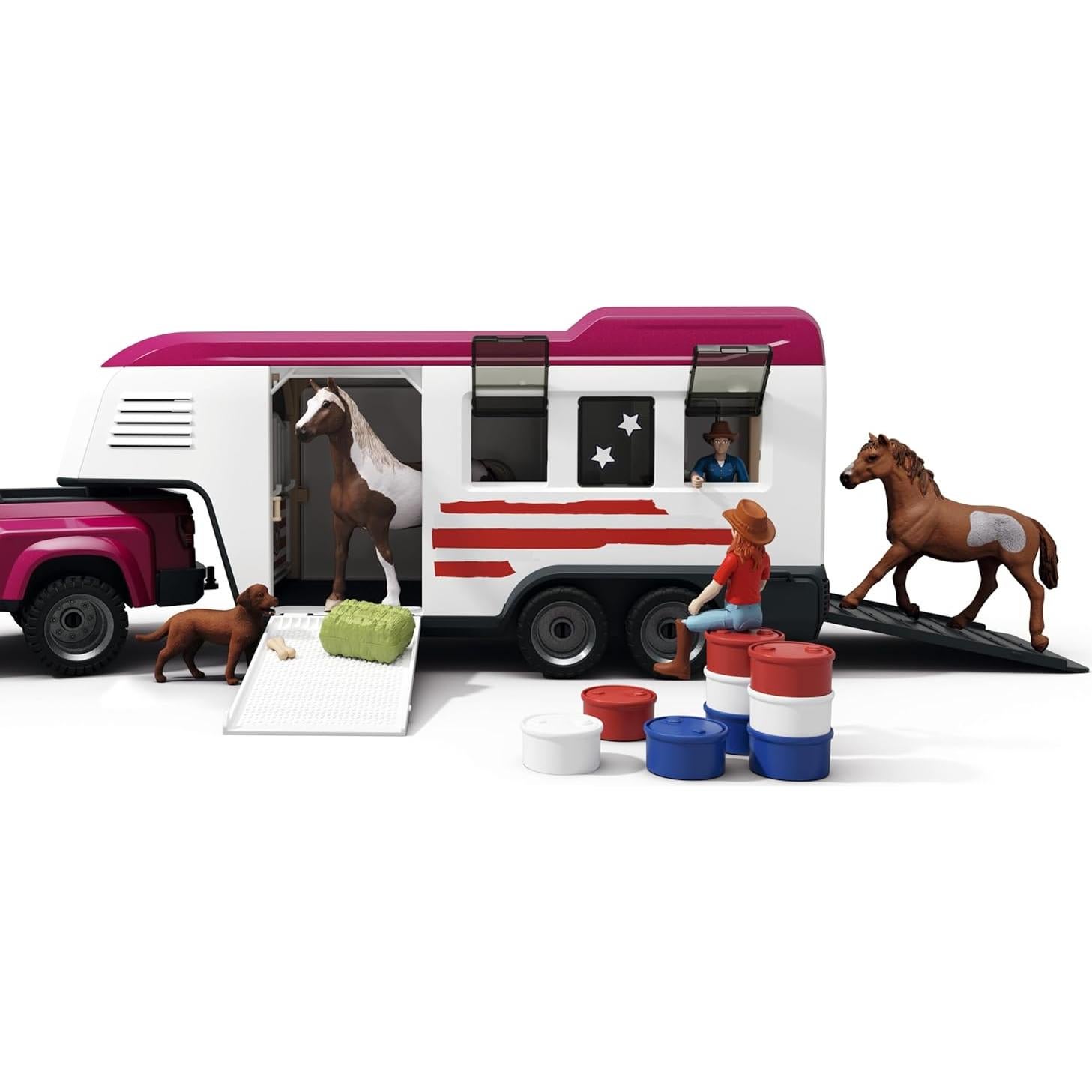 Juego de Transporte de Caballos Schleich 119 Piezas - Camión y Remolque con 2 Jinetes y Accesorios