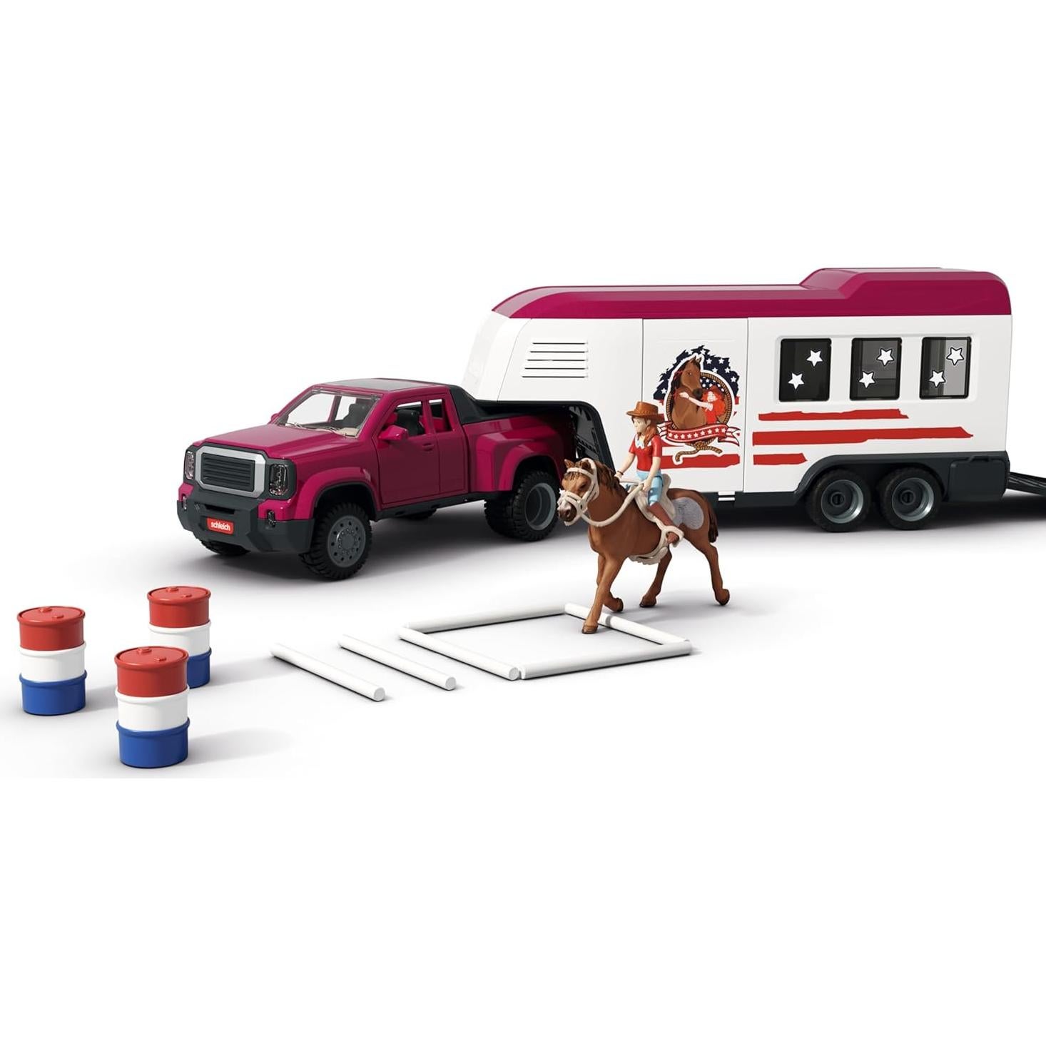 Juego de Transporte de Caballos Schleich 119 Piezas - Camión y Remolque con 2 Jinetes y Accesorios