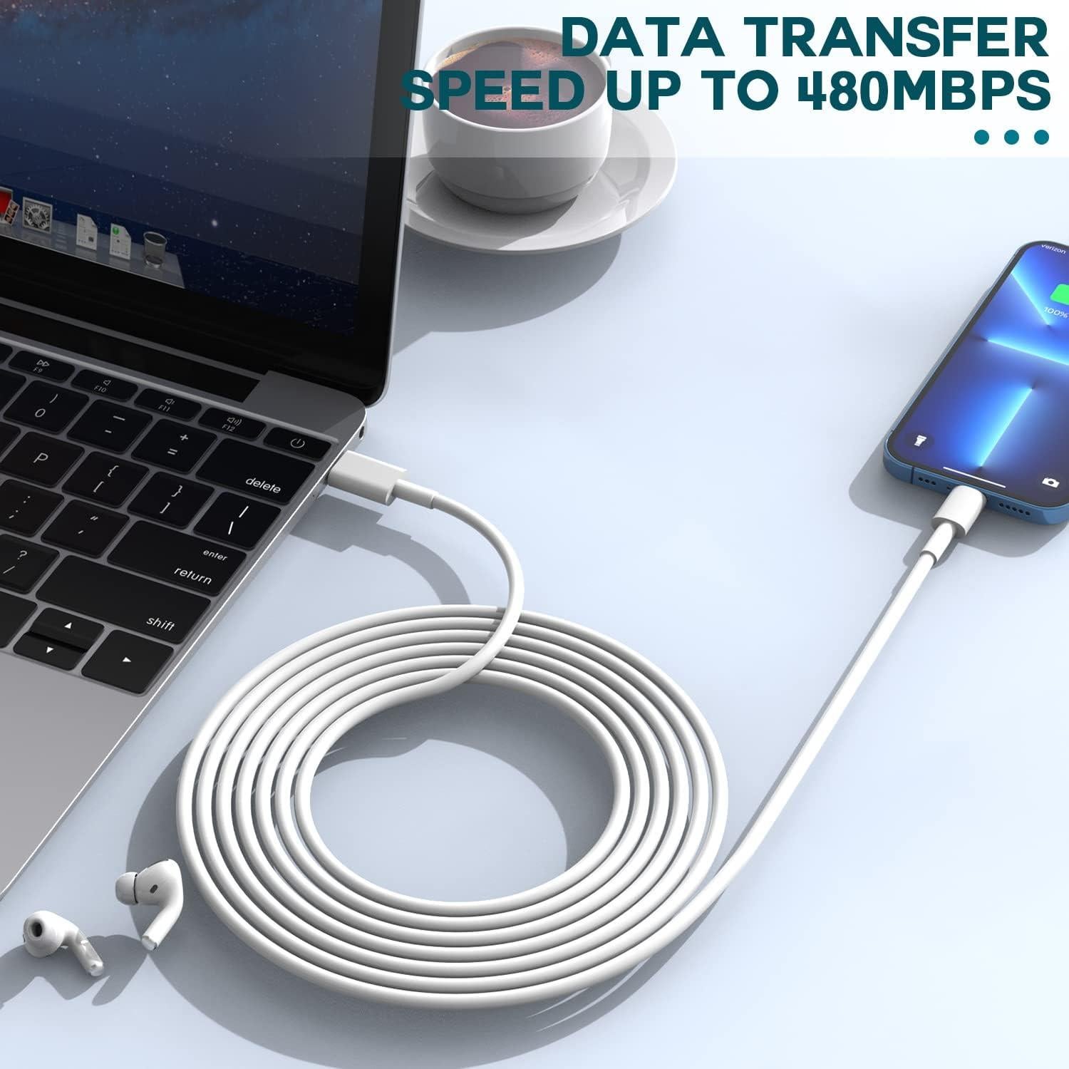 Cargador Rápido DelTucci USB C a Lightning 6FT 2 Pack