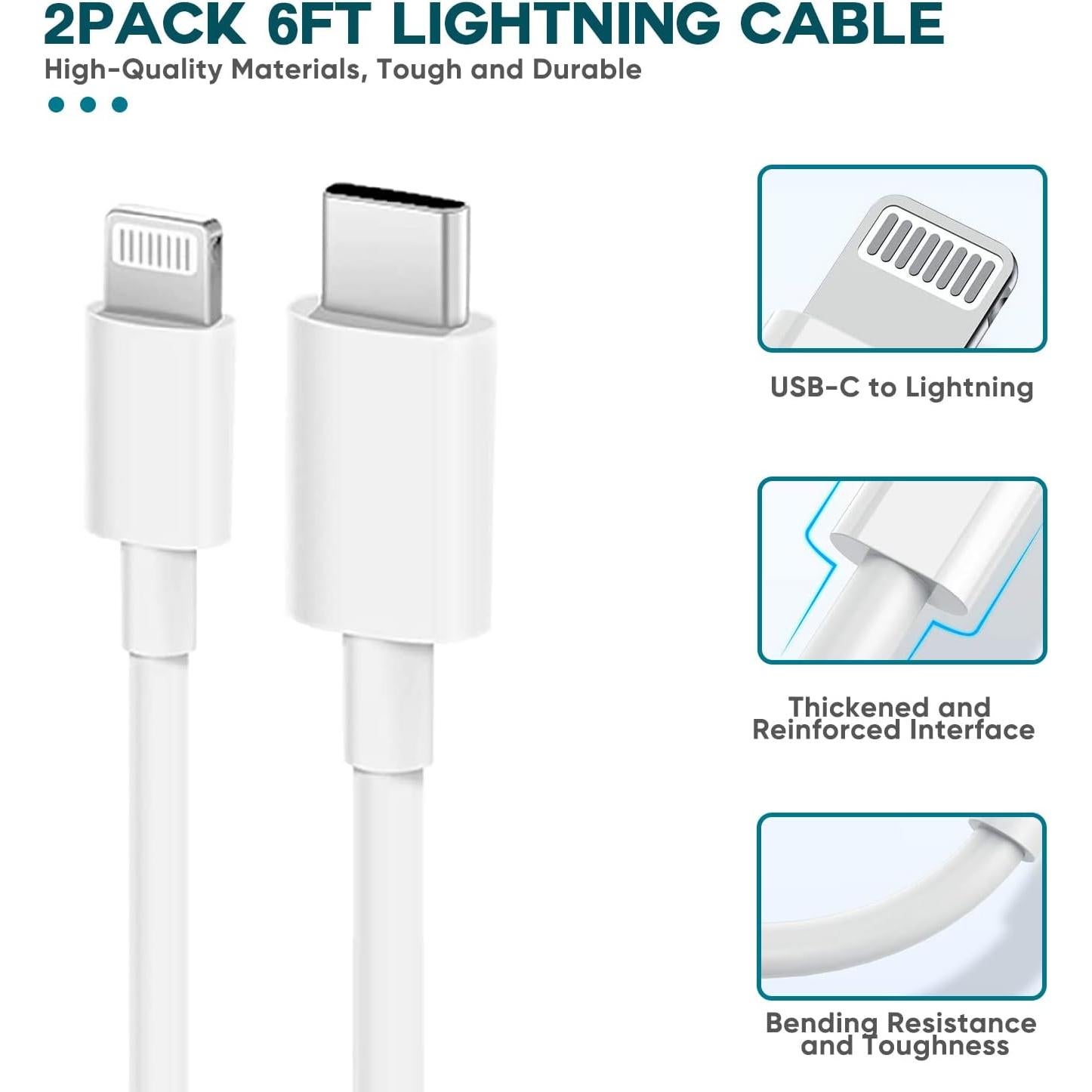 Cargador Rápido DelTucci USB C a Lightning 6FT 2 Pack