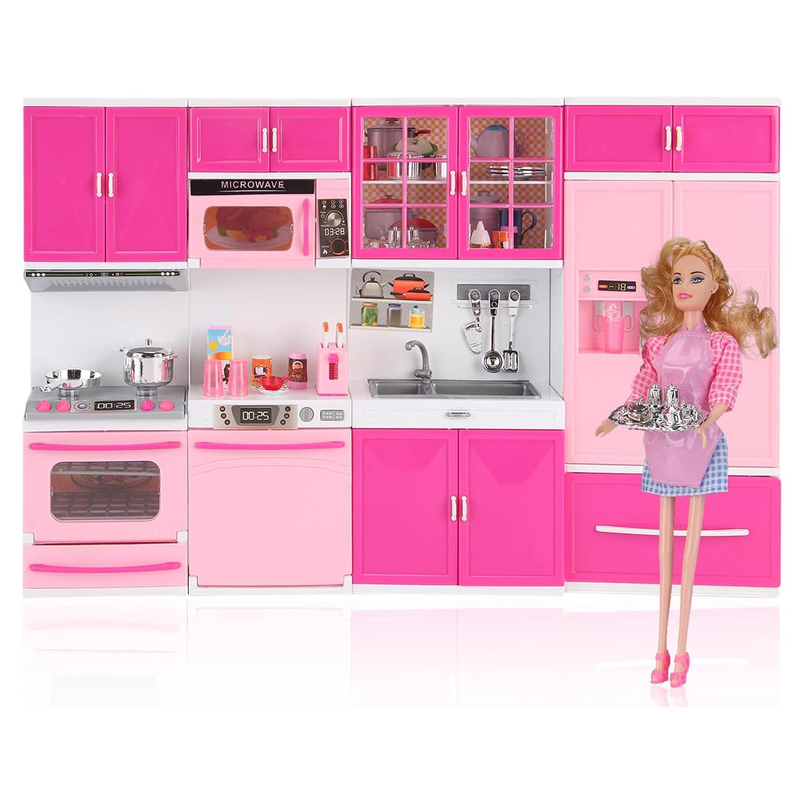 Juego de Cocina Mini Rosa Liberty Imports 4-en-1 con Muñeca