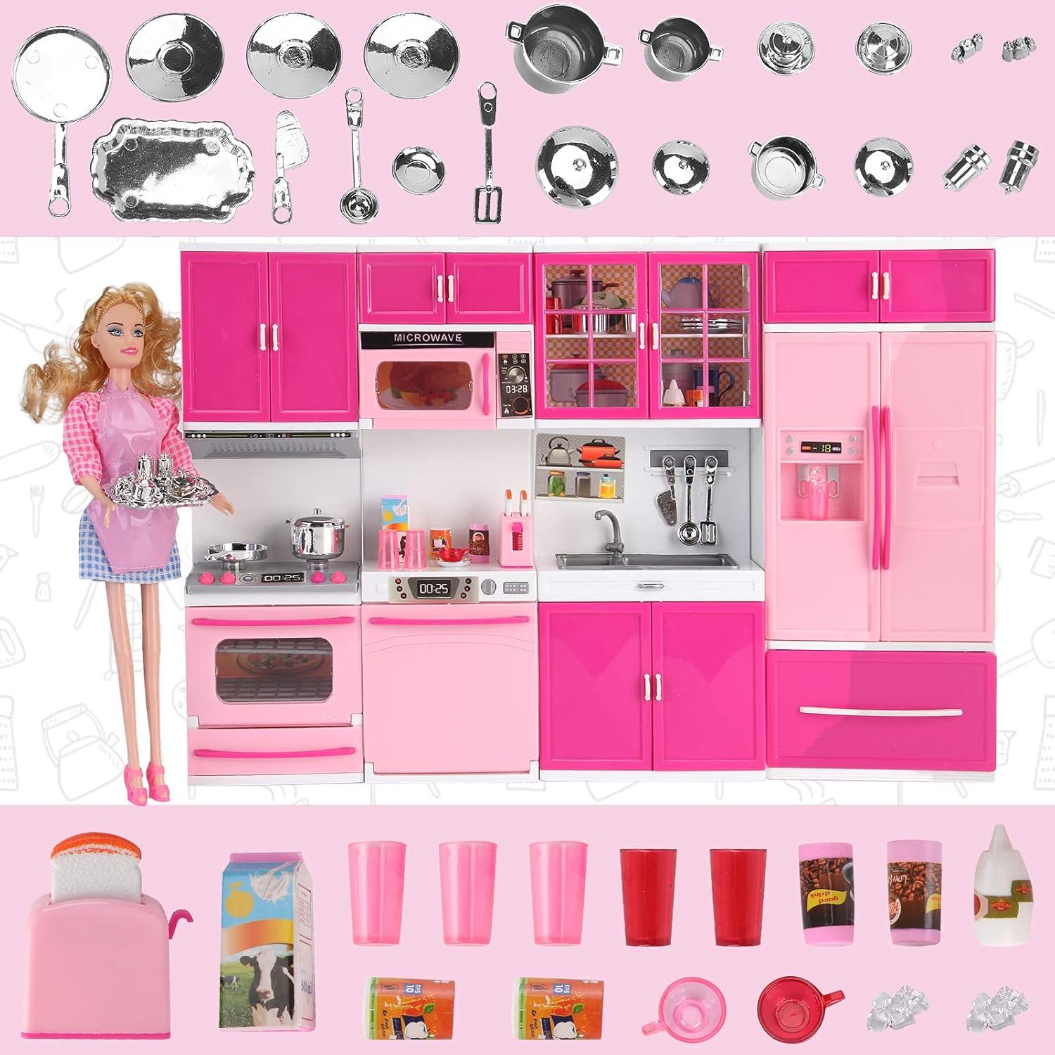 Juego de Cocina Mini Rosa Liberty Imports 4-en-1 con Muñeca