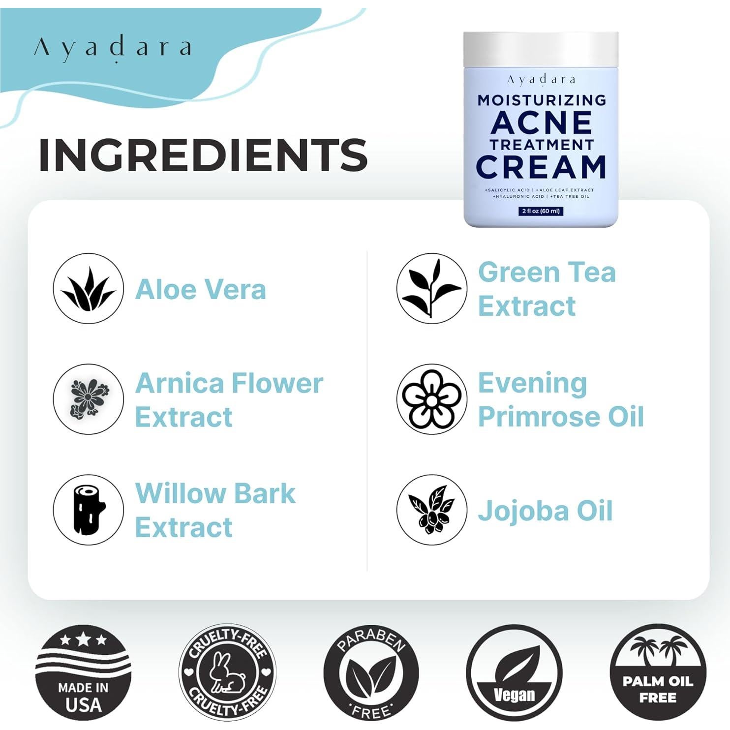 Crema Hidratante Facial Acné Ayadara 90g - Ácido Salicílico