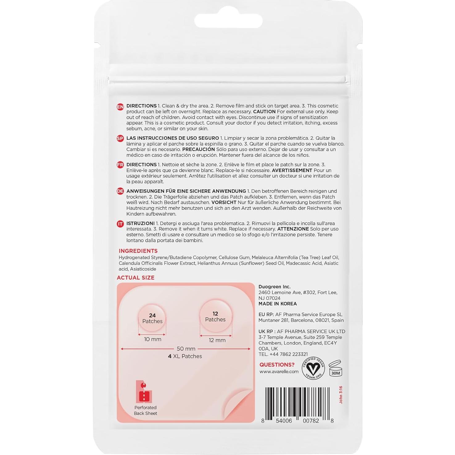 Parche Hidrocoloide para Acné Avarelle - 40 Unidades Vegano