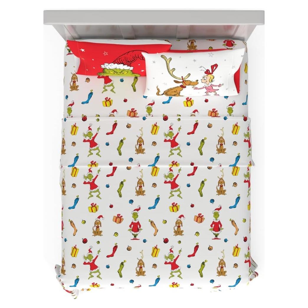 Juego de Sábanas Queen Franco Grinch 4 Piezas Microfibra