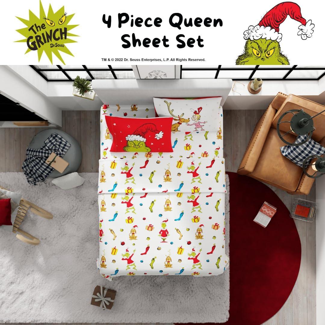 Juego de Sábanas Queen Franco Grinch 4 Piezas Microfibra