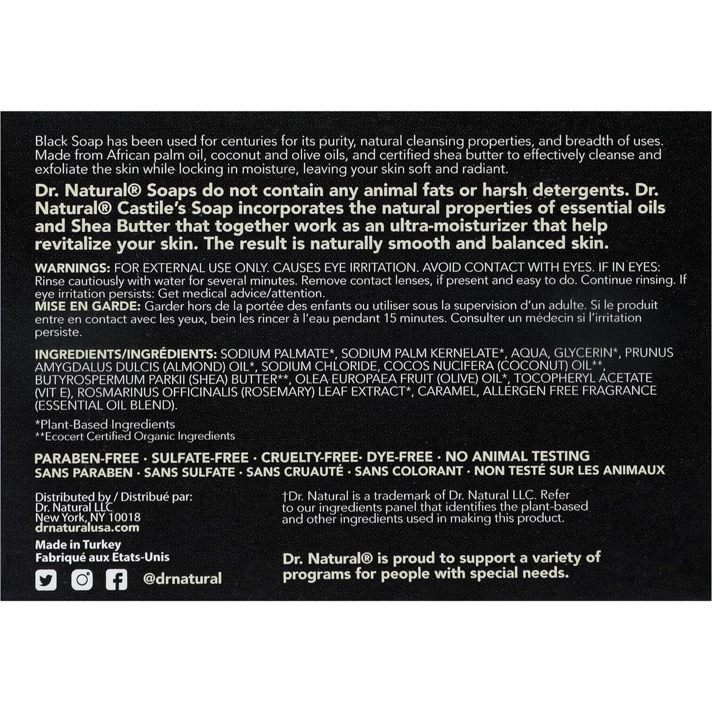 Jabón de Barra Negro Dr. Natural 142 g - Hidratante con Karité