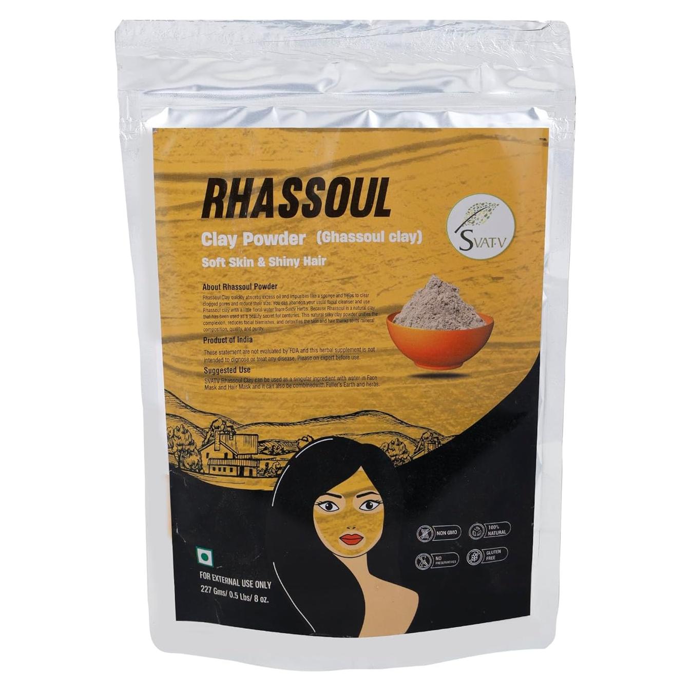 Polvo de Arcilla Rhassoul SVATV 227g | Exfoliante Facial y Capilar