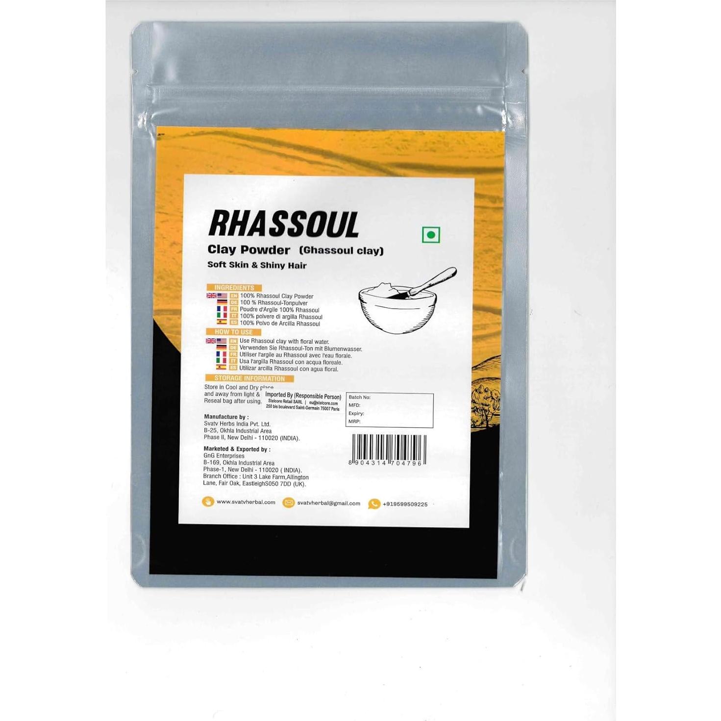 Polvo de Arcilla Rhassoul SVATV 227g | Exfoliante Facial y Capilar