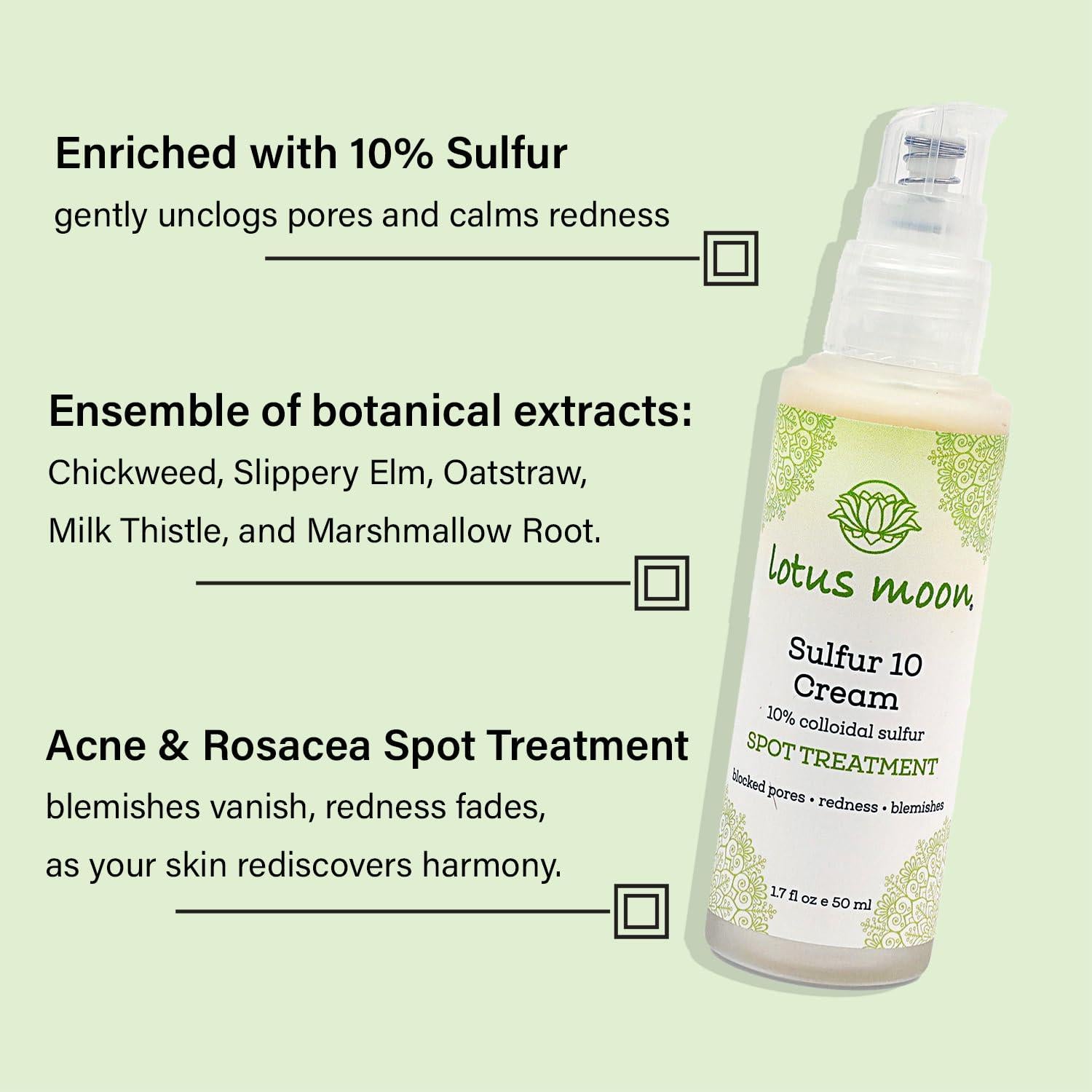 Crema de Azufre 10 Lotus Moon - Tratamiento Acné y Rosácea 50 ml
